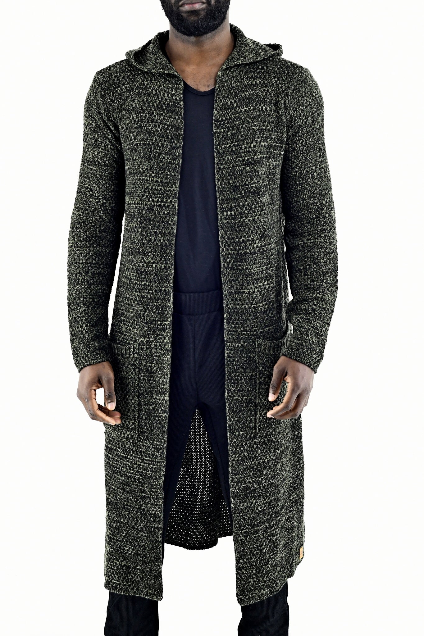 Menswear Khaki Marl Hooded Cardigan with Pockets ZG5543