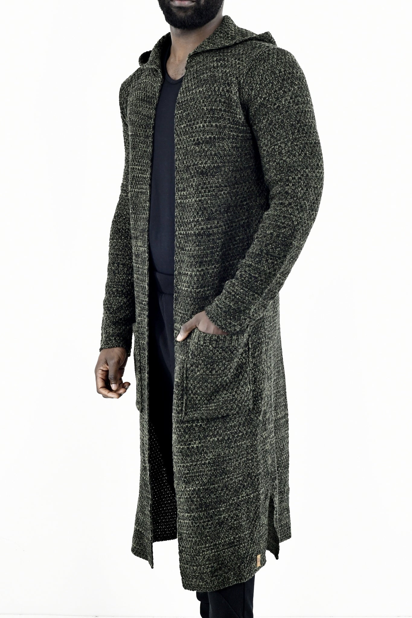 Menswear Khaki Marl Hooded Cardigan with Pockets ZG5543