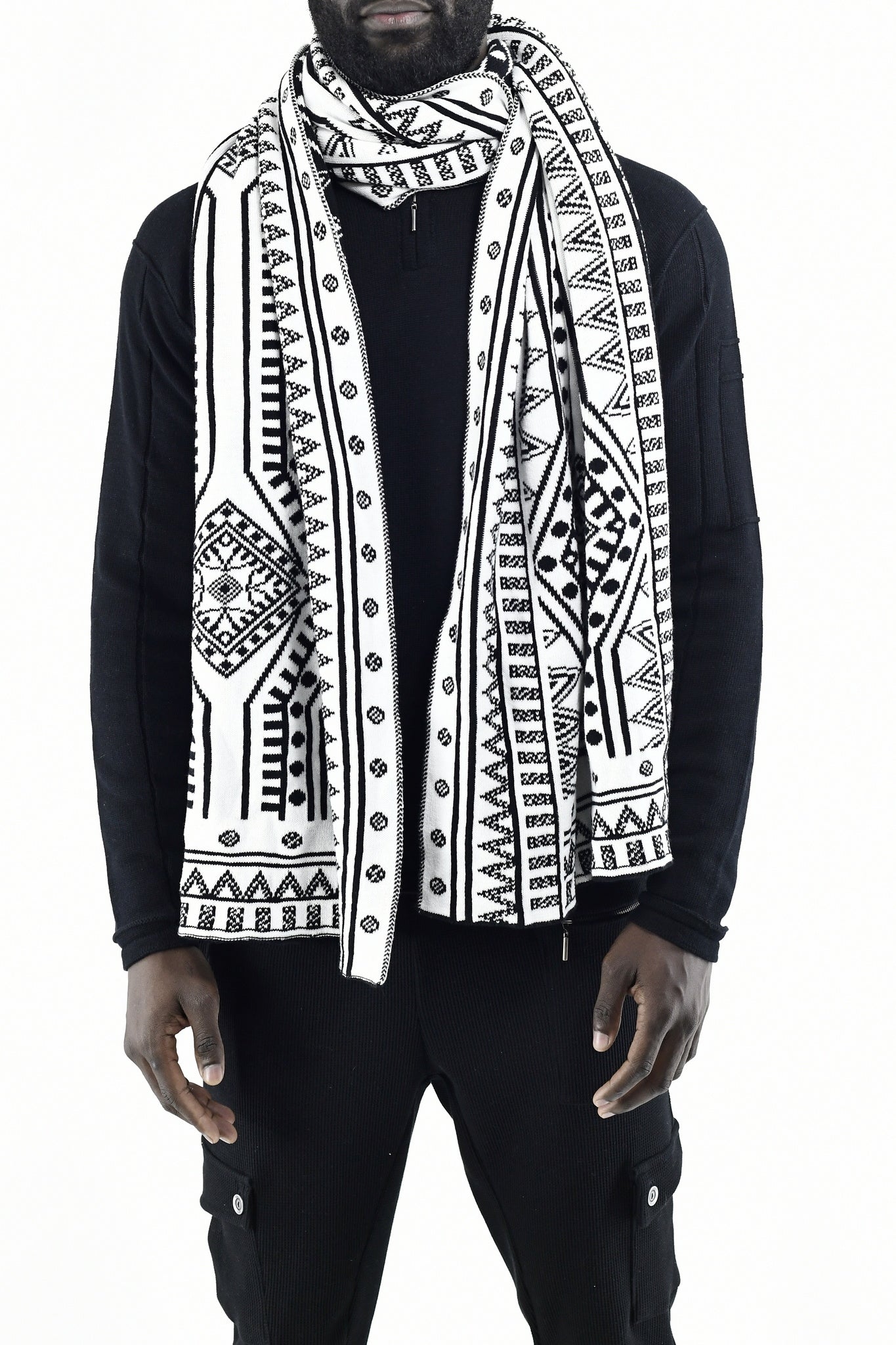 Mens Black And White Reversible Keys Scarf ZG5558
