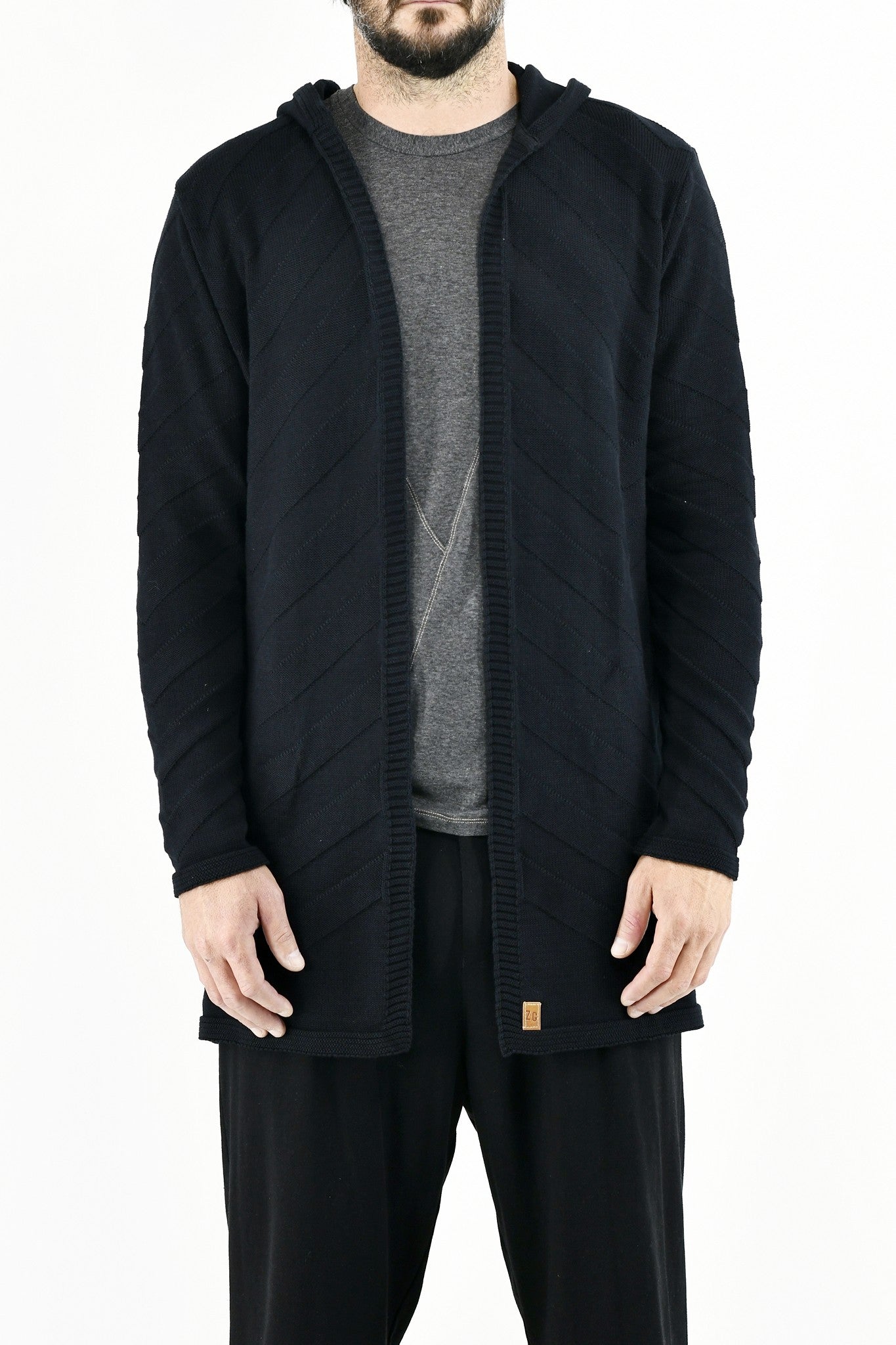 Menswear Black Hooded Chevron Cardigan ZG5566
