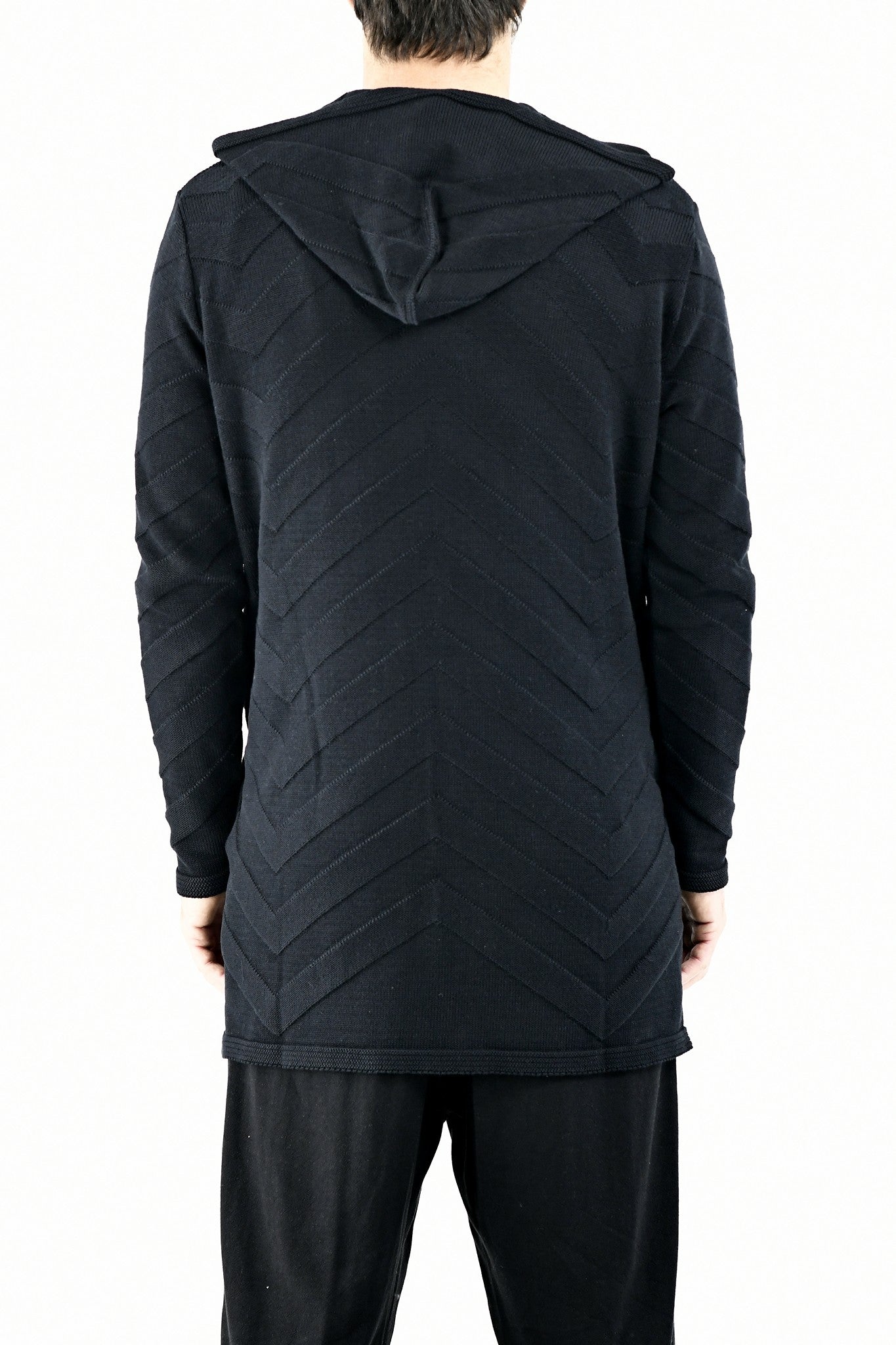 Menswear Black Hooded Chevron Cardigan ZG5566