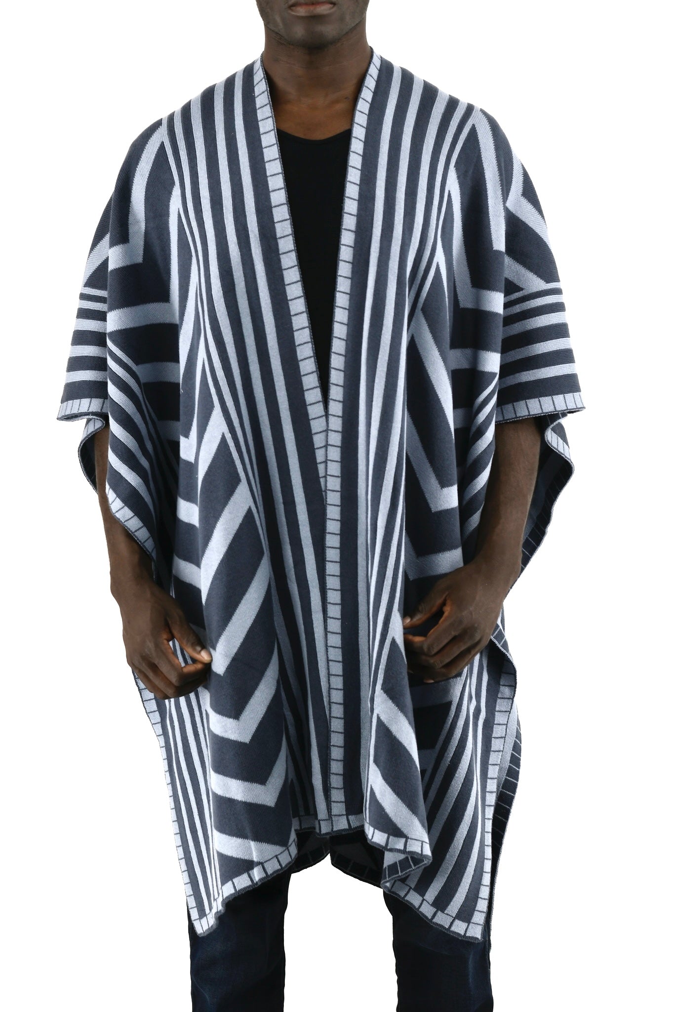 Menswear Knitted Denim and Slate Zebra Poncho ZG5567