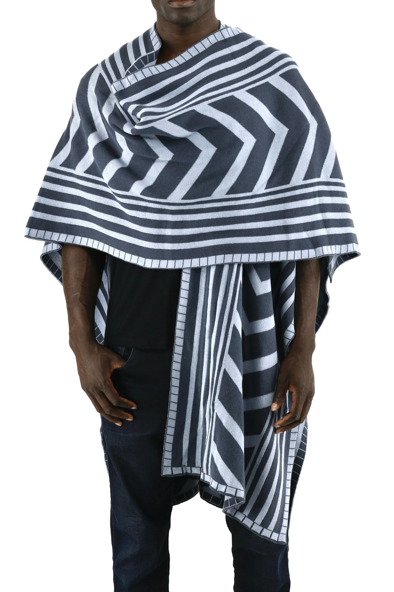 Menswear Knitted Denim and Slate Zebra Poncho ZG5567