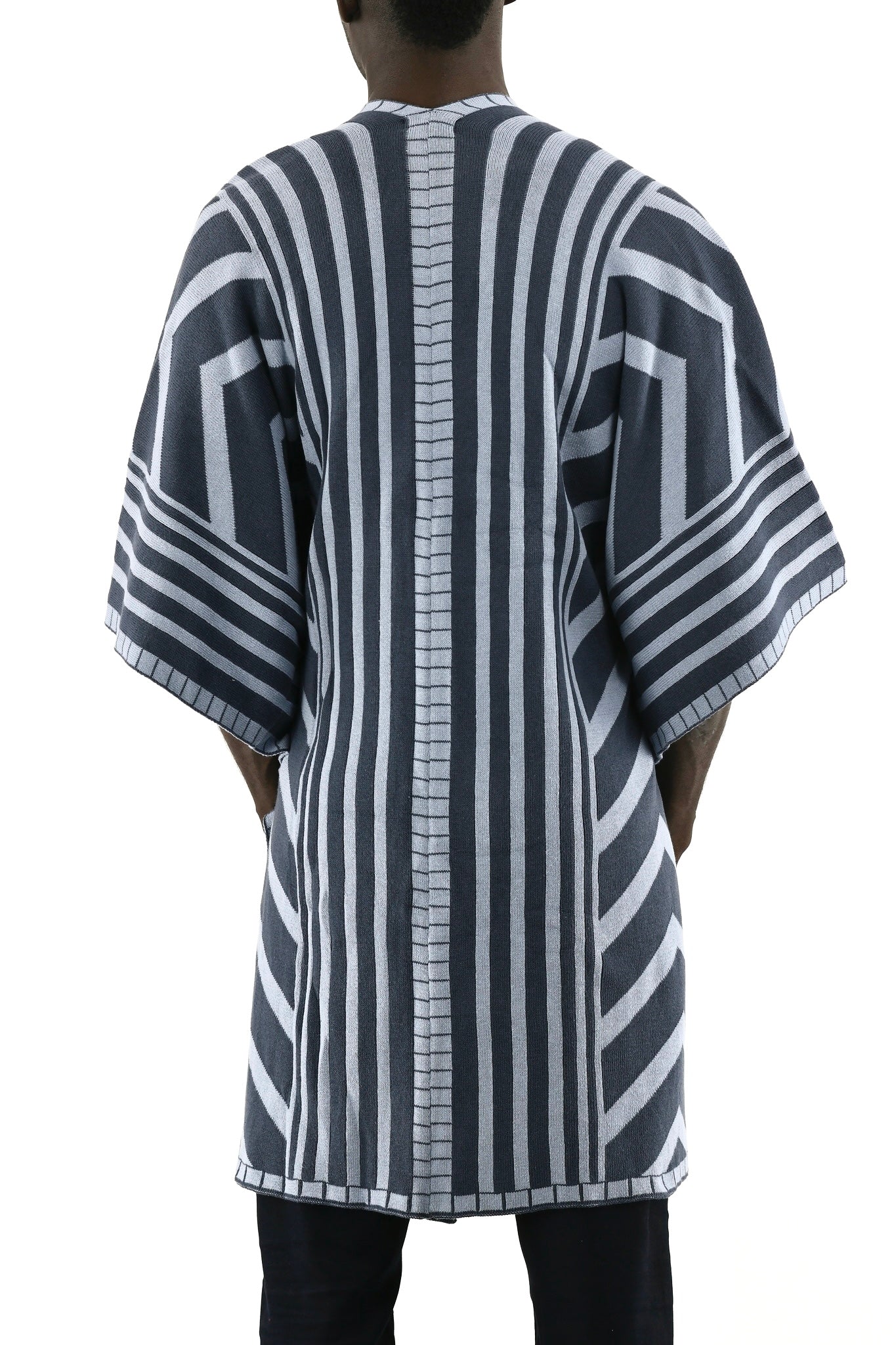 Menswear Knitted Denim and Slate Zebra Poncho ZG5567