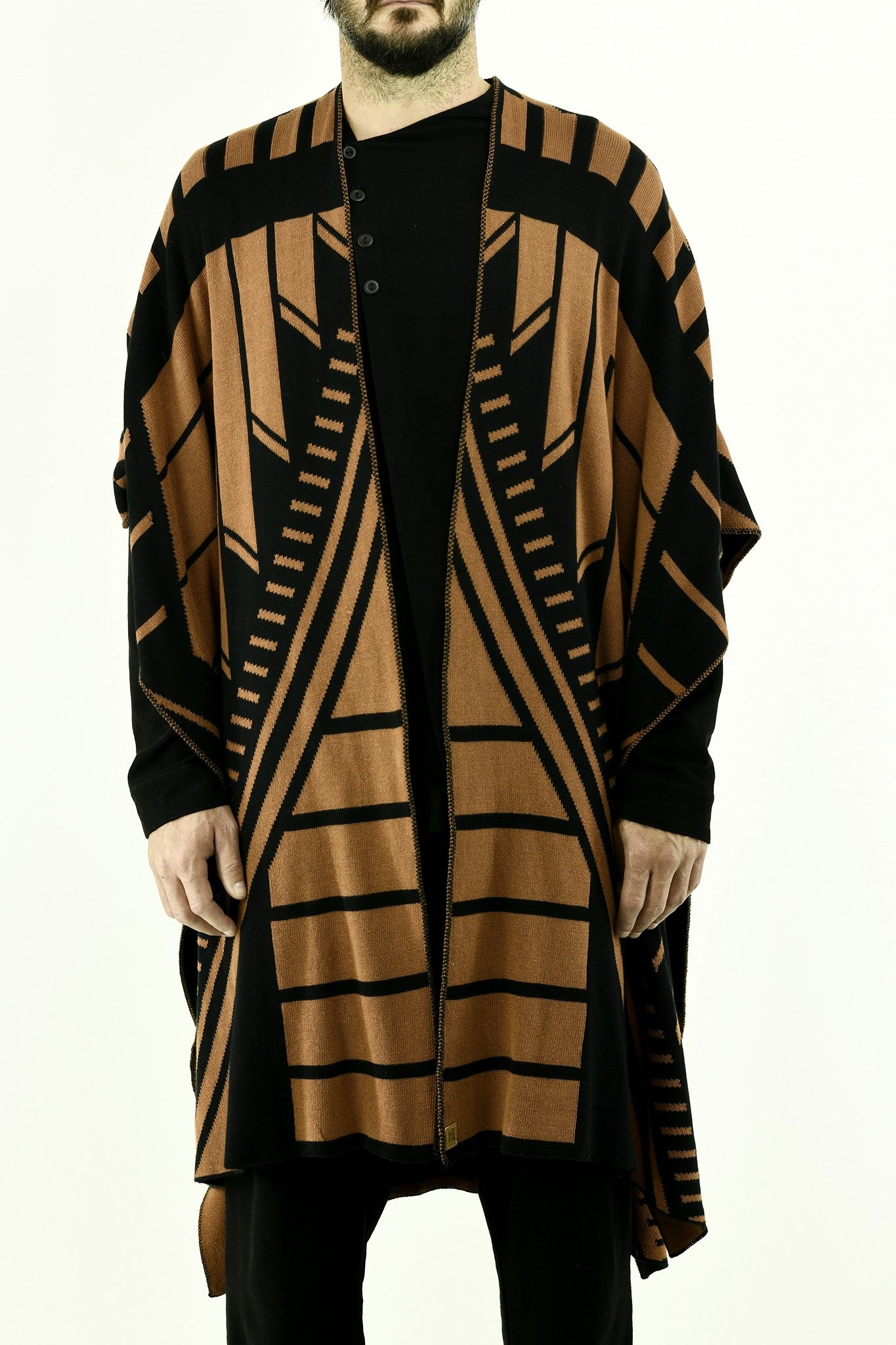 Menswear Knitted Bronze and Black Chevron Poncho ZG5571