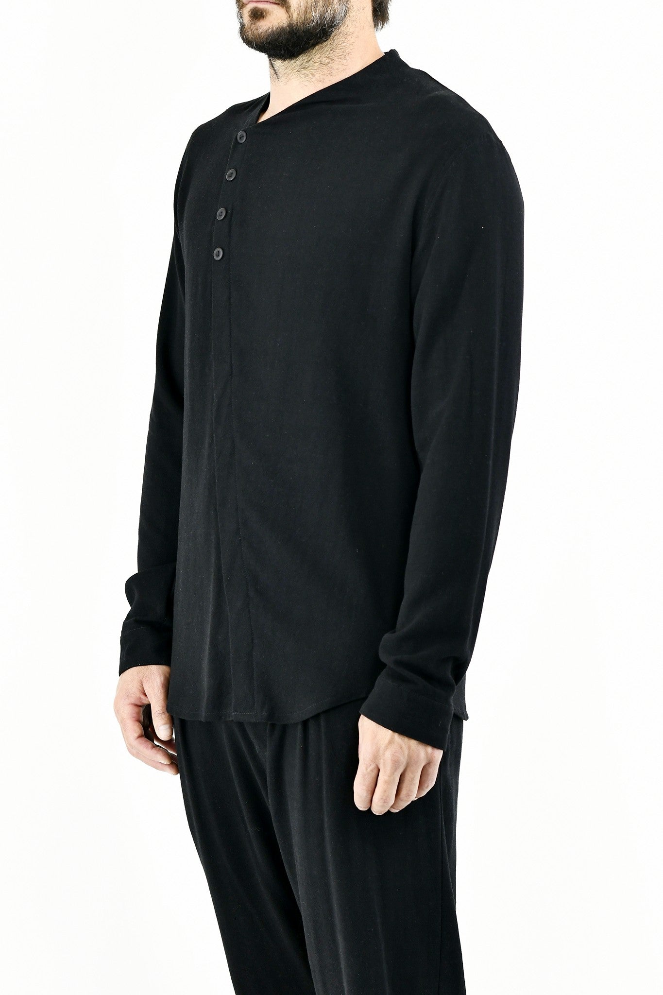 Menswear Black Asymetric Button Shirt ZG5575