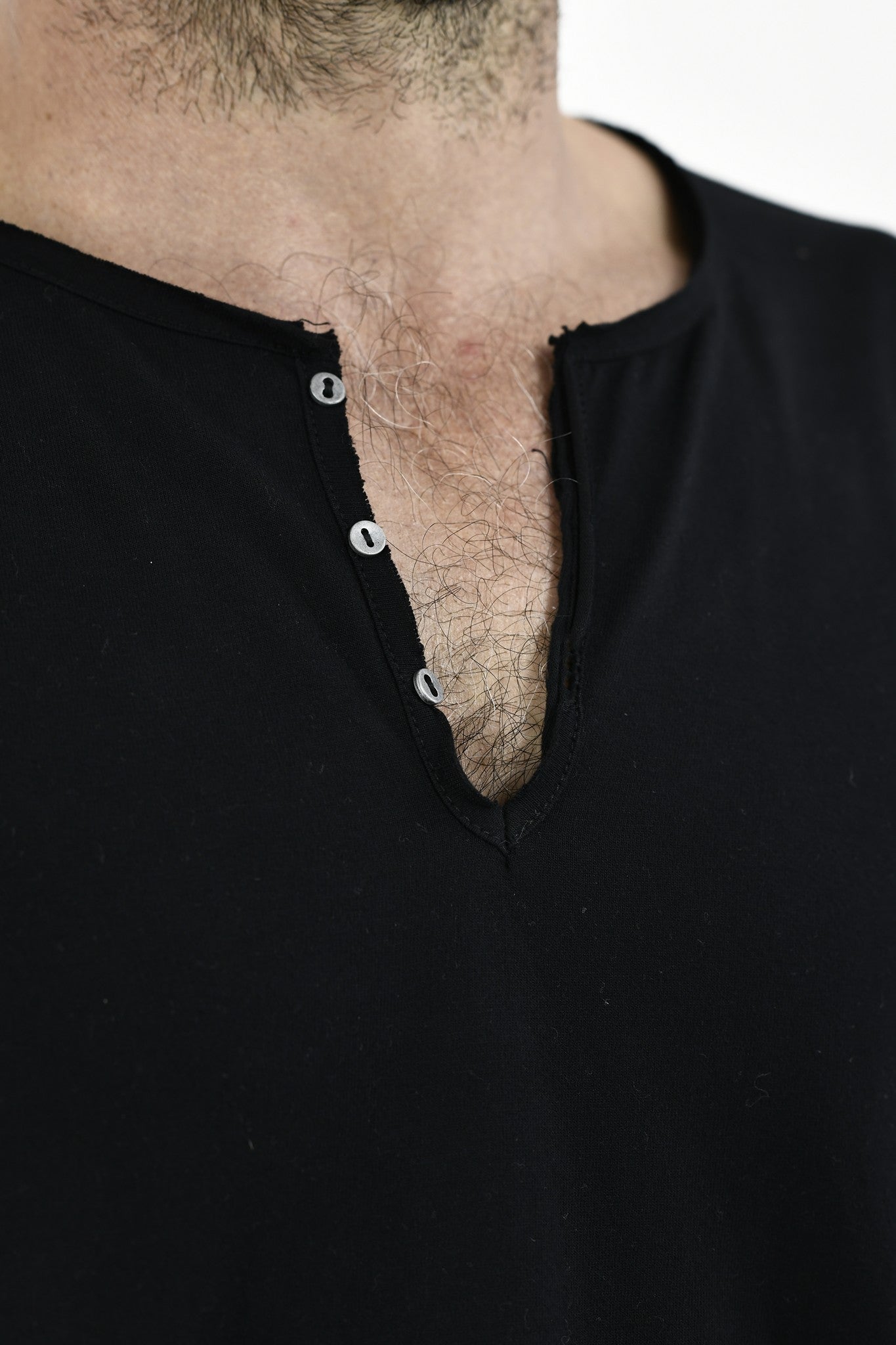 Menswear Black V Button T with Back Patch Print ZG5577