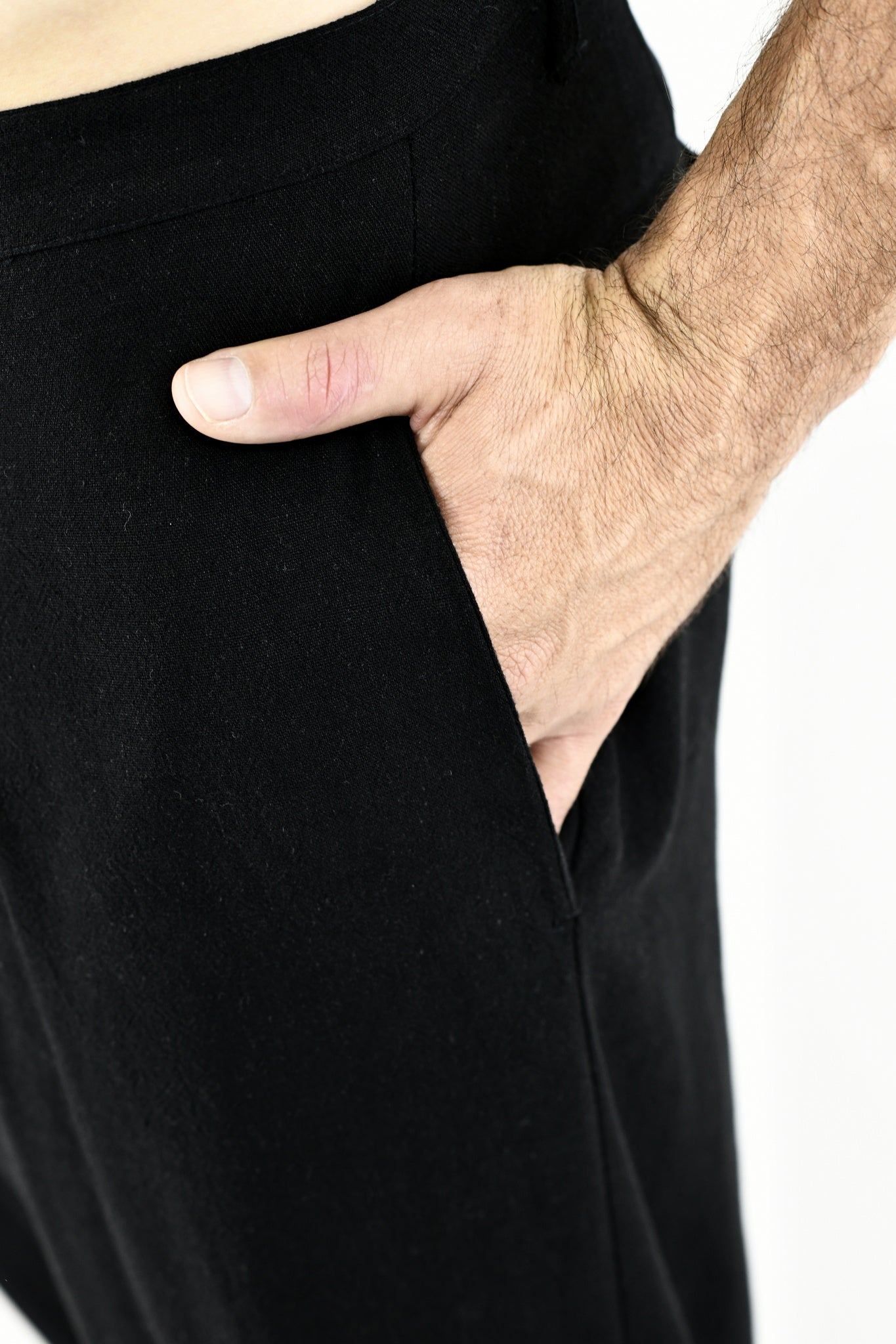 Menswear Black Relaxed Linen Blend Pants ZG5578