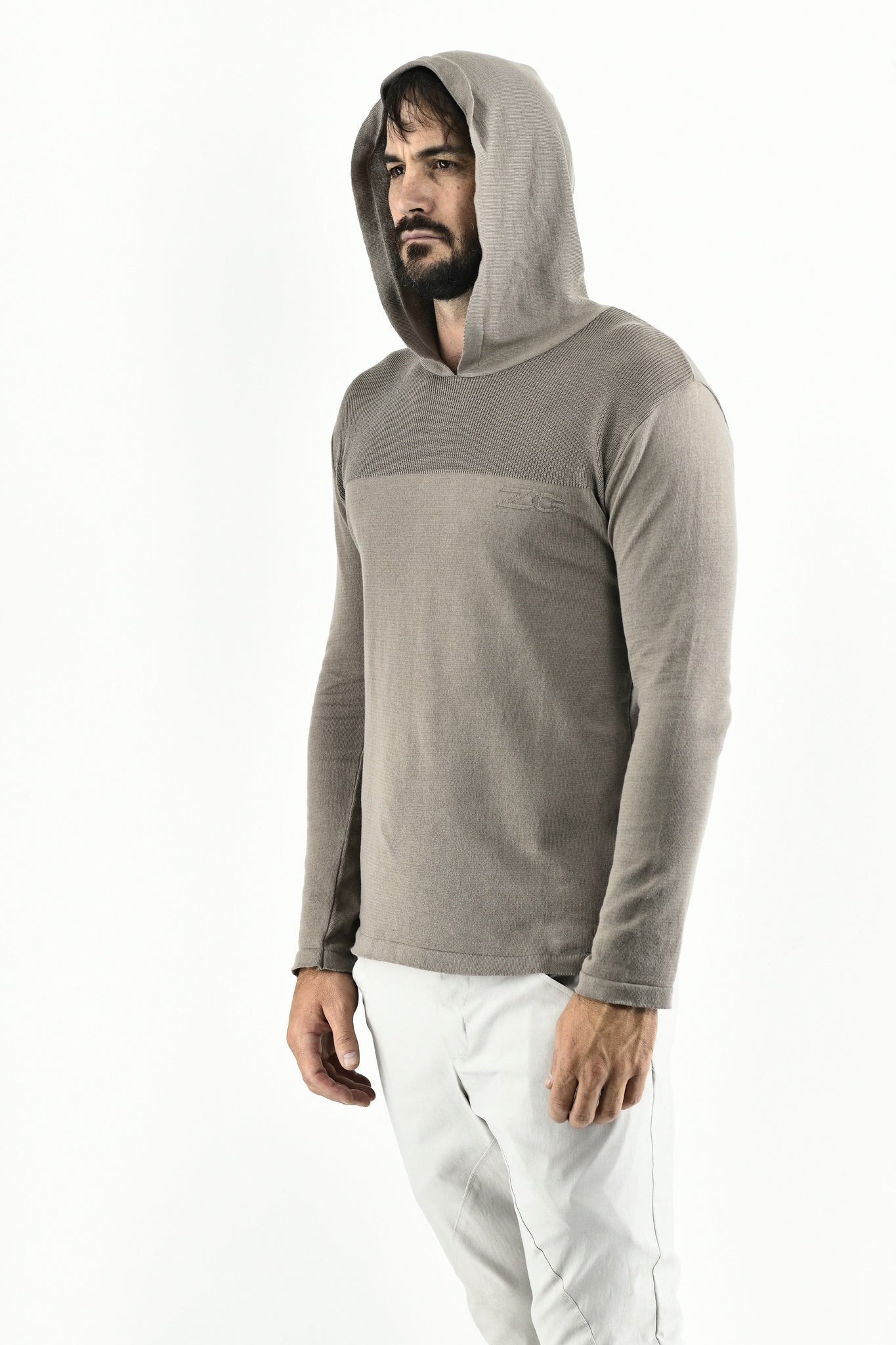 Taupe Fine Gauge Knitwear Hoodie Jersey ZG5627