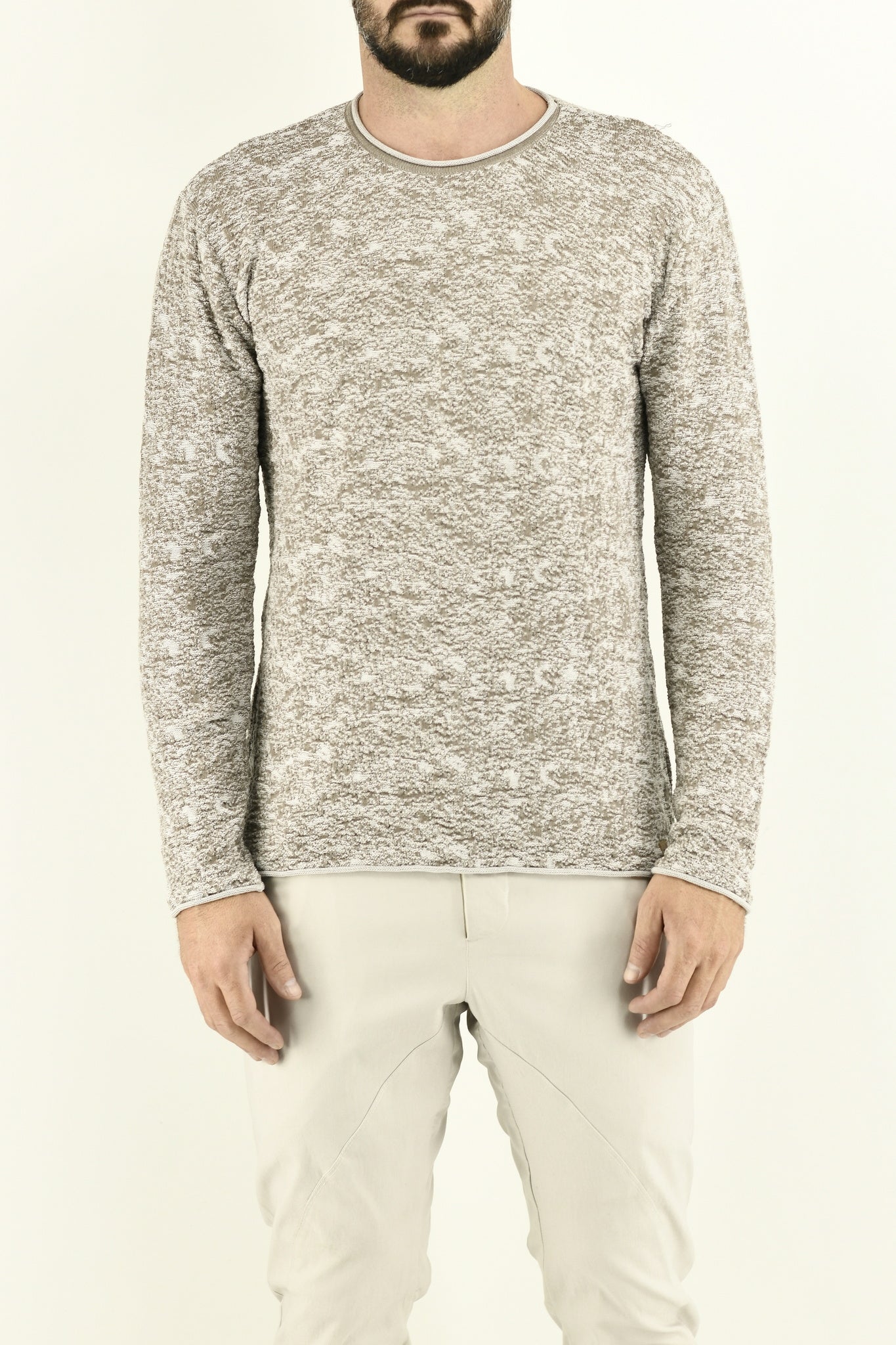 Cotton Taupe Marl Plated Crewneck Jersey ZG5629