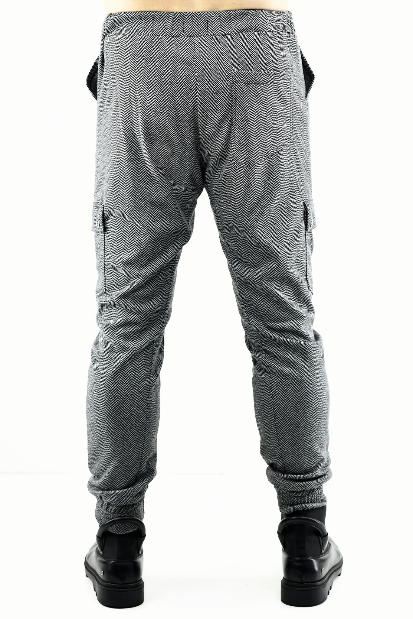 Menswear Grey Herringbone Cargo Jogger Pants ZG5634