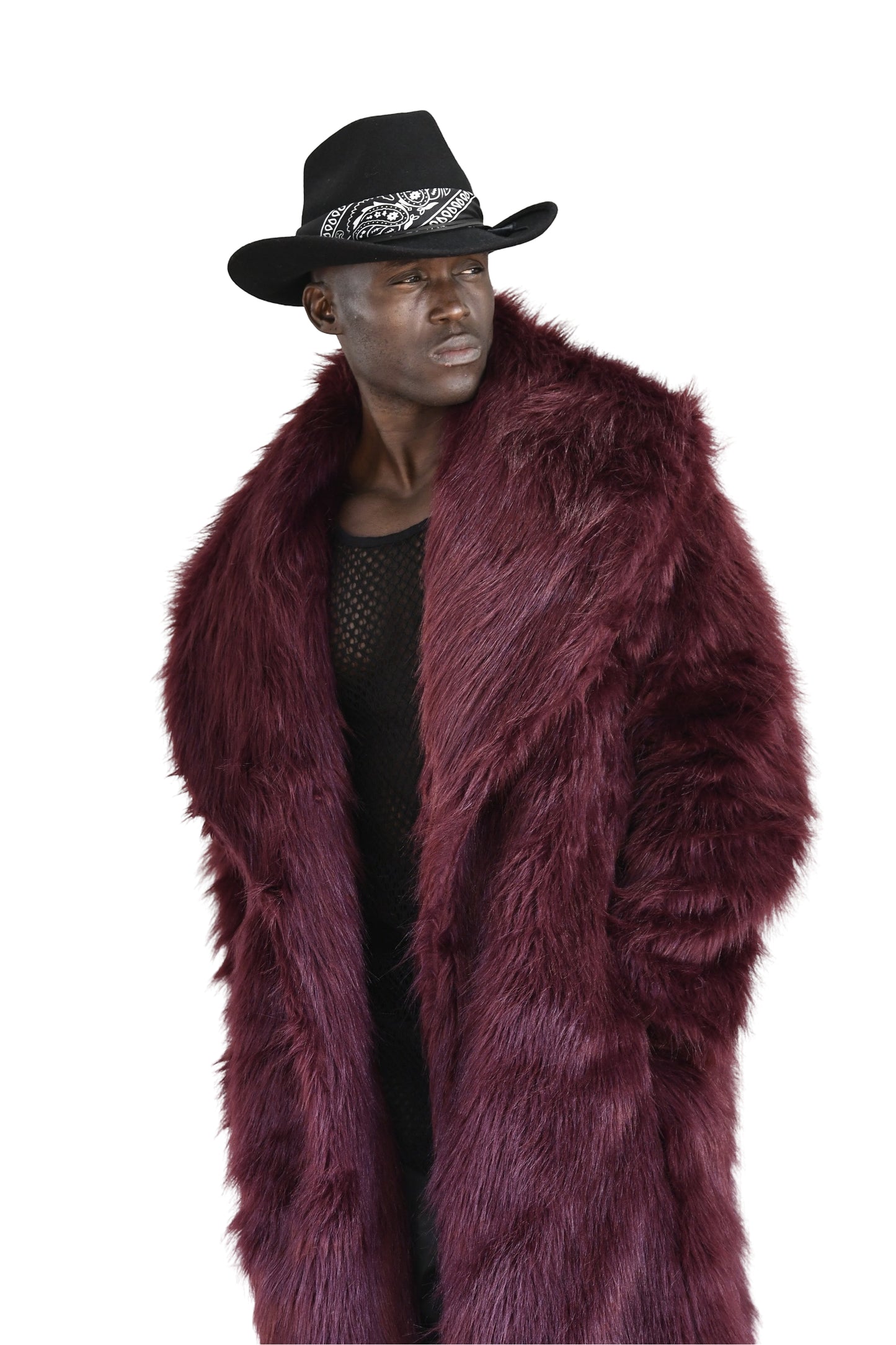 Mens Burgundy Faux Fur Coat ZG5733
