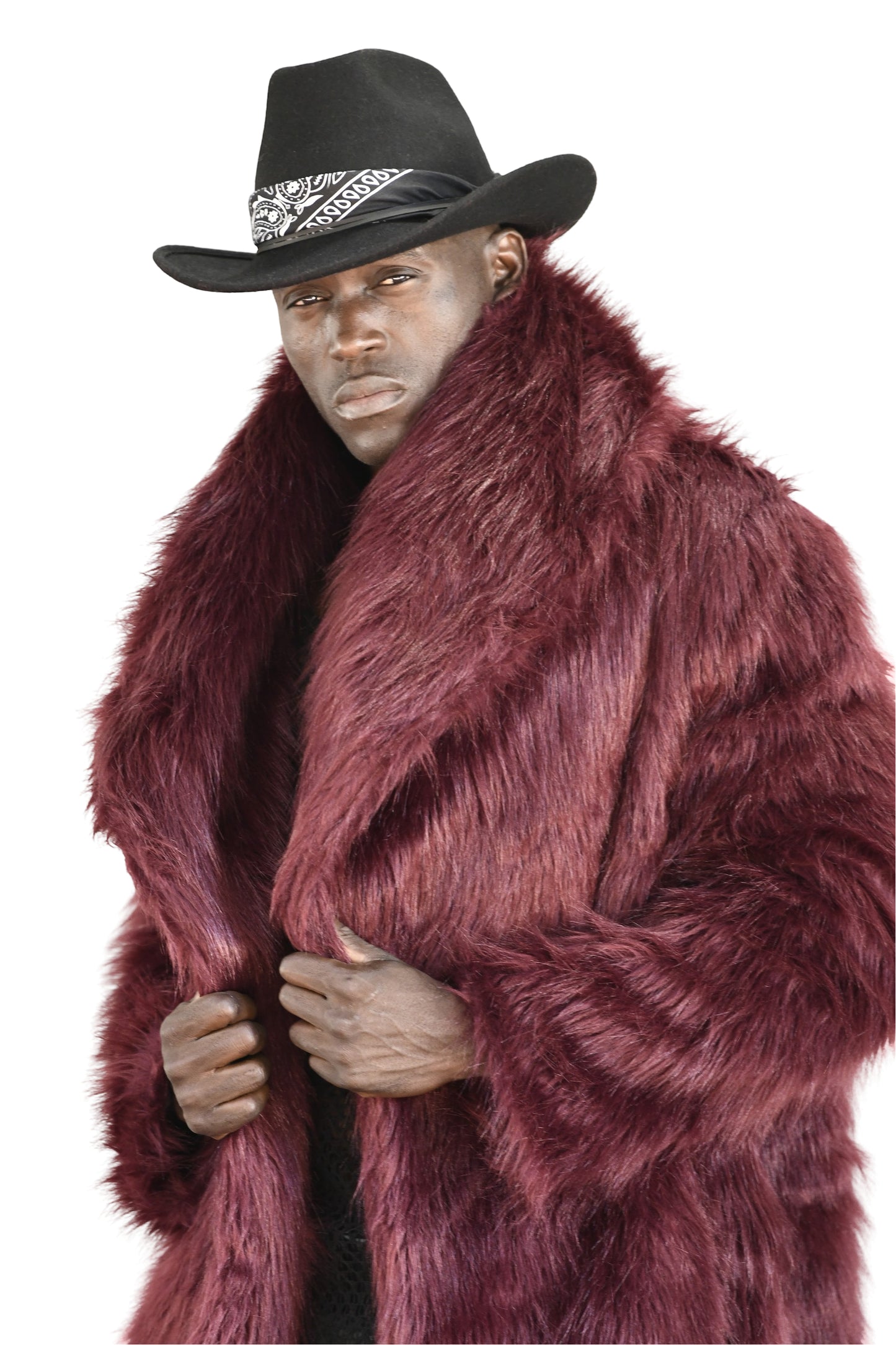 Mens Burgundy Faux Fur Coat ZG5733