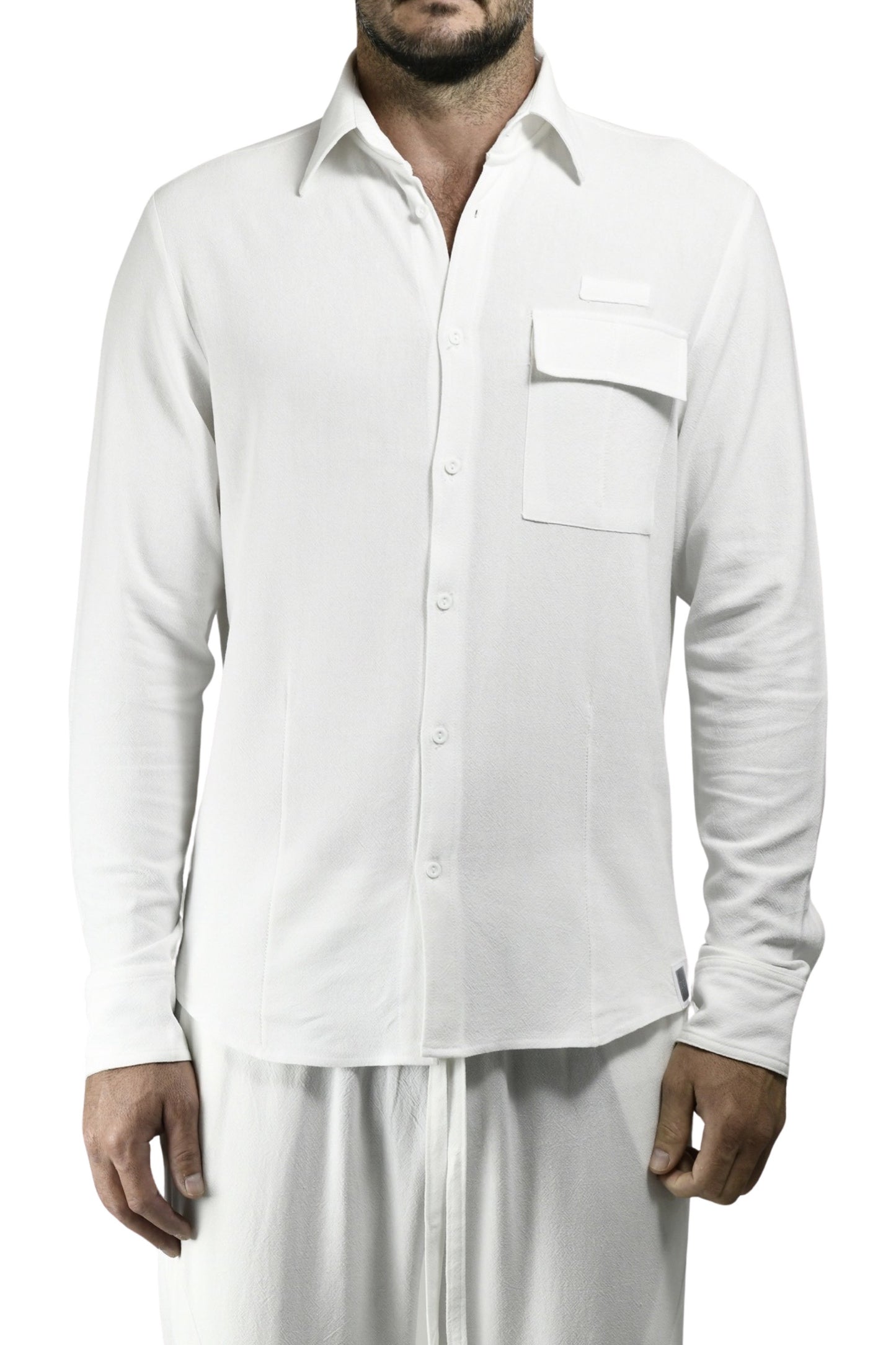 Menswear White Ghost Linen Button Shirt ZG5609