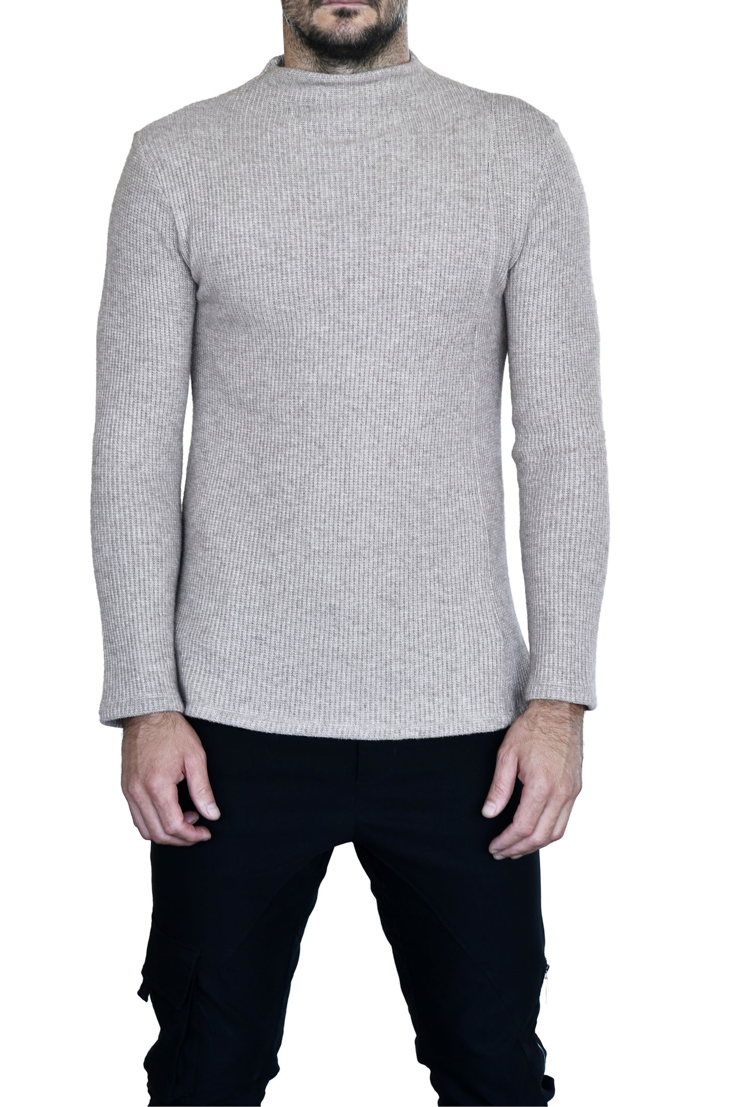 Menswear Nude Melange Rib Funnel with side Zips ZG5729