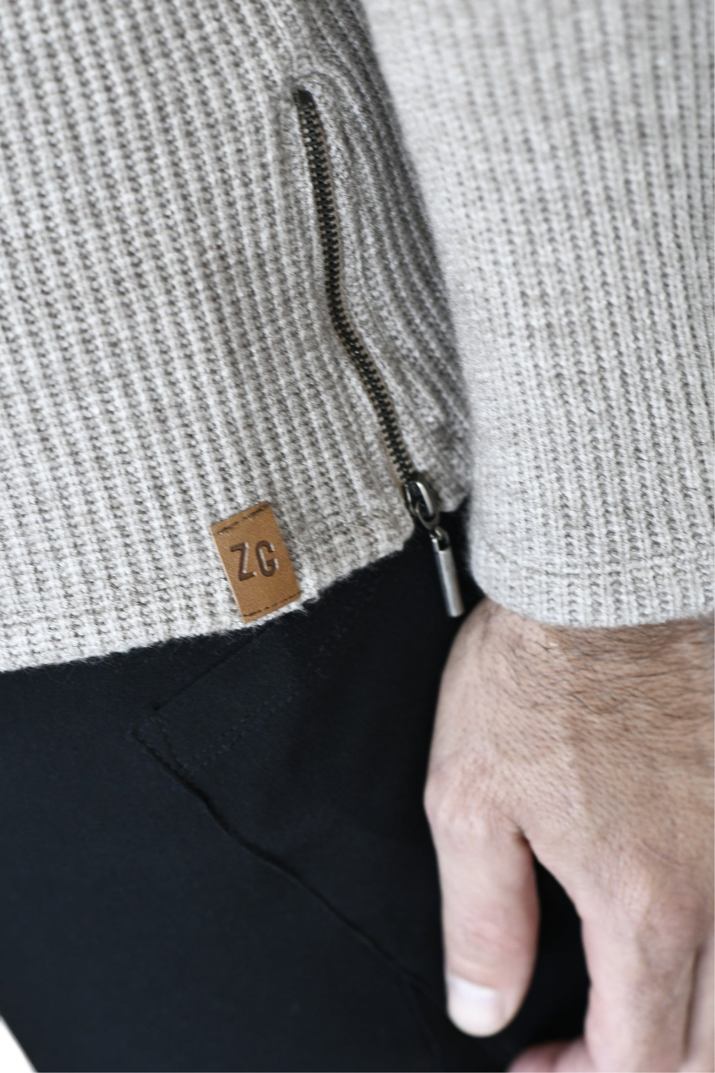 Menswear Nude Melange Rib Funnel with side Zips ZG5729