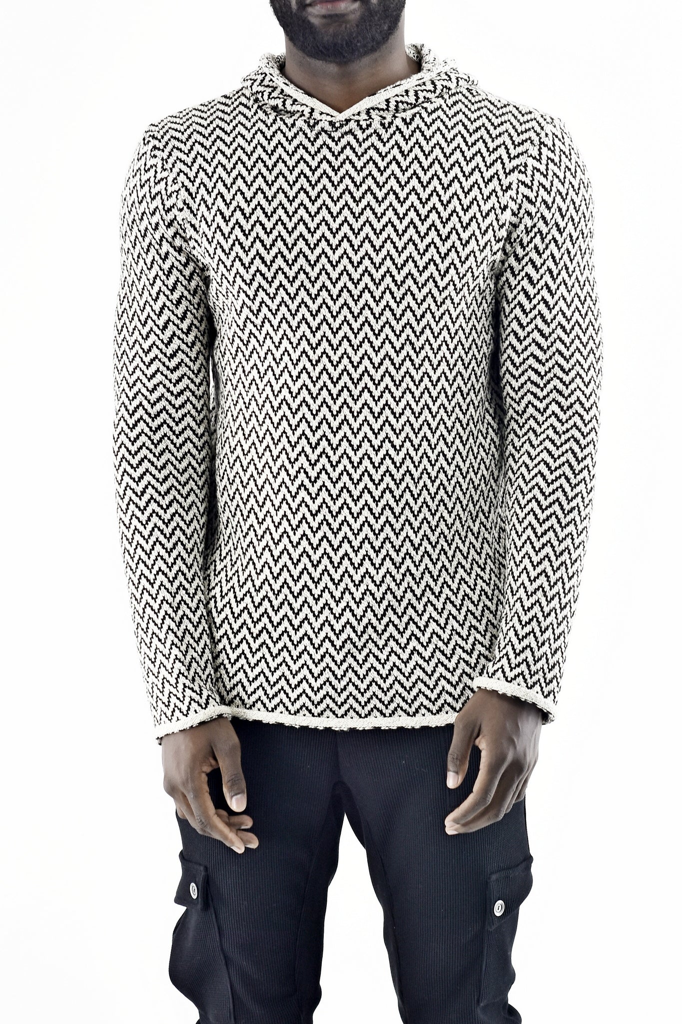 Mens Zig Zag Black and Cream Hoody ZG5555
