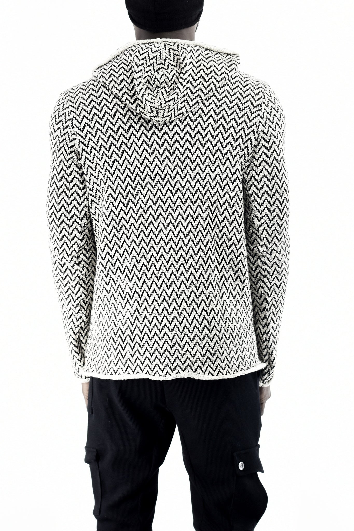 Mens Zig Zag Black and Cream Hoody ZG5555