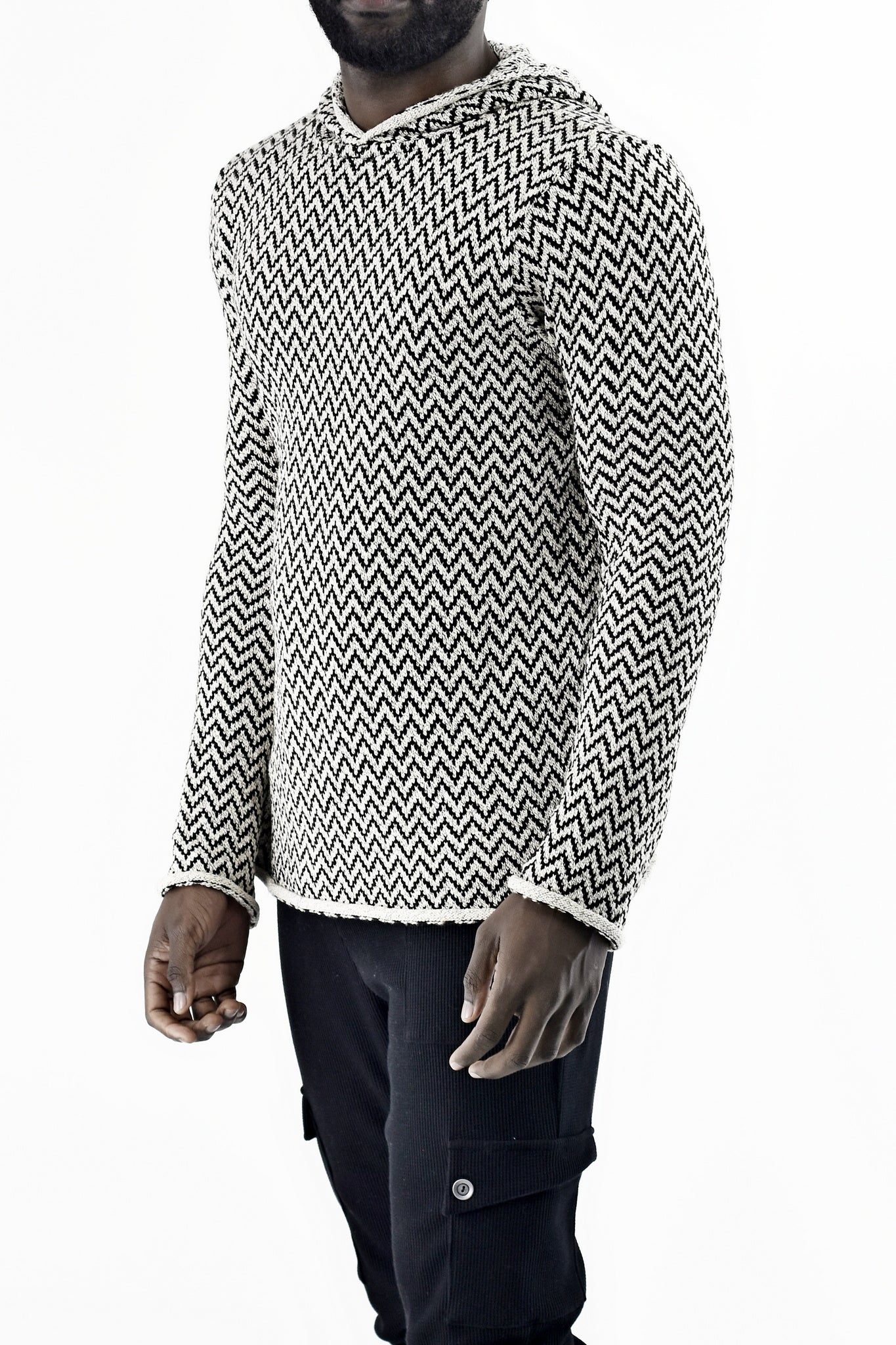 Mens Zig Zag Black and Cream Hoody ZG5555
