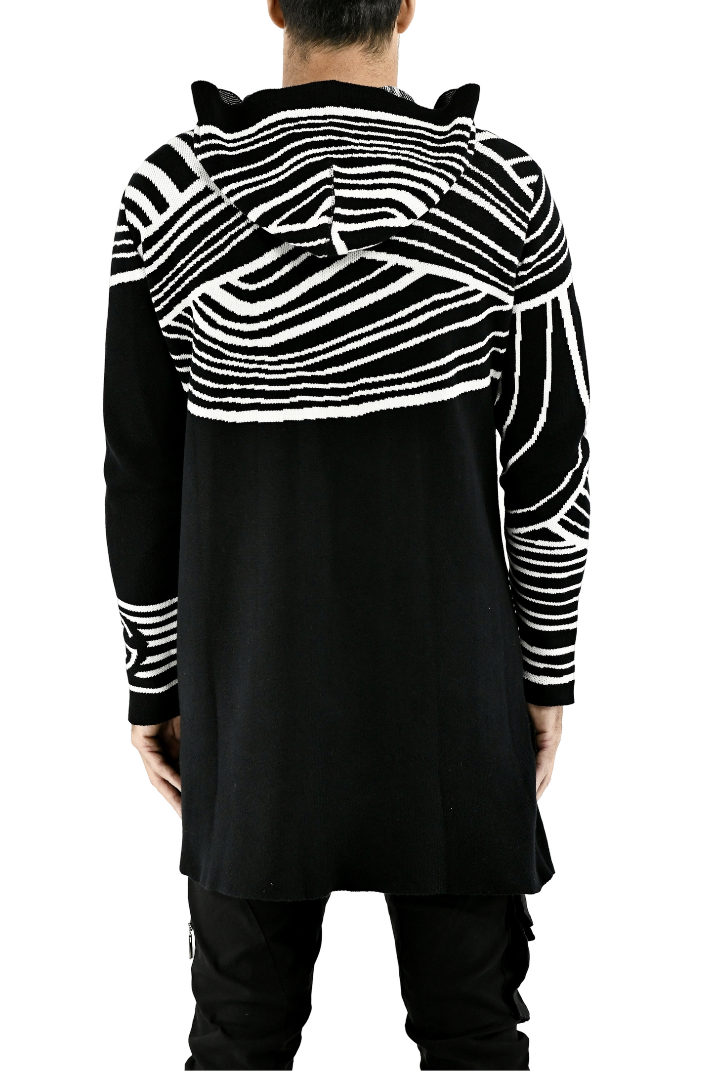 Menswear Circular Black and White Hooded Cardigan ZG5704