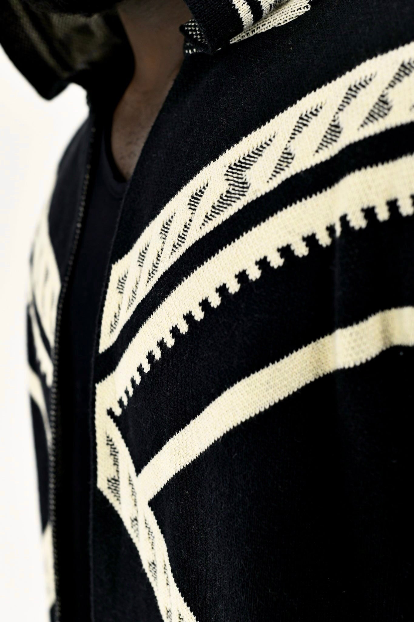 Mens Black and Cream Logo Hooded Cardigan ZG5557