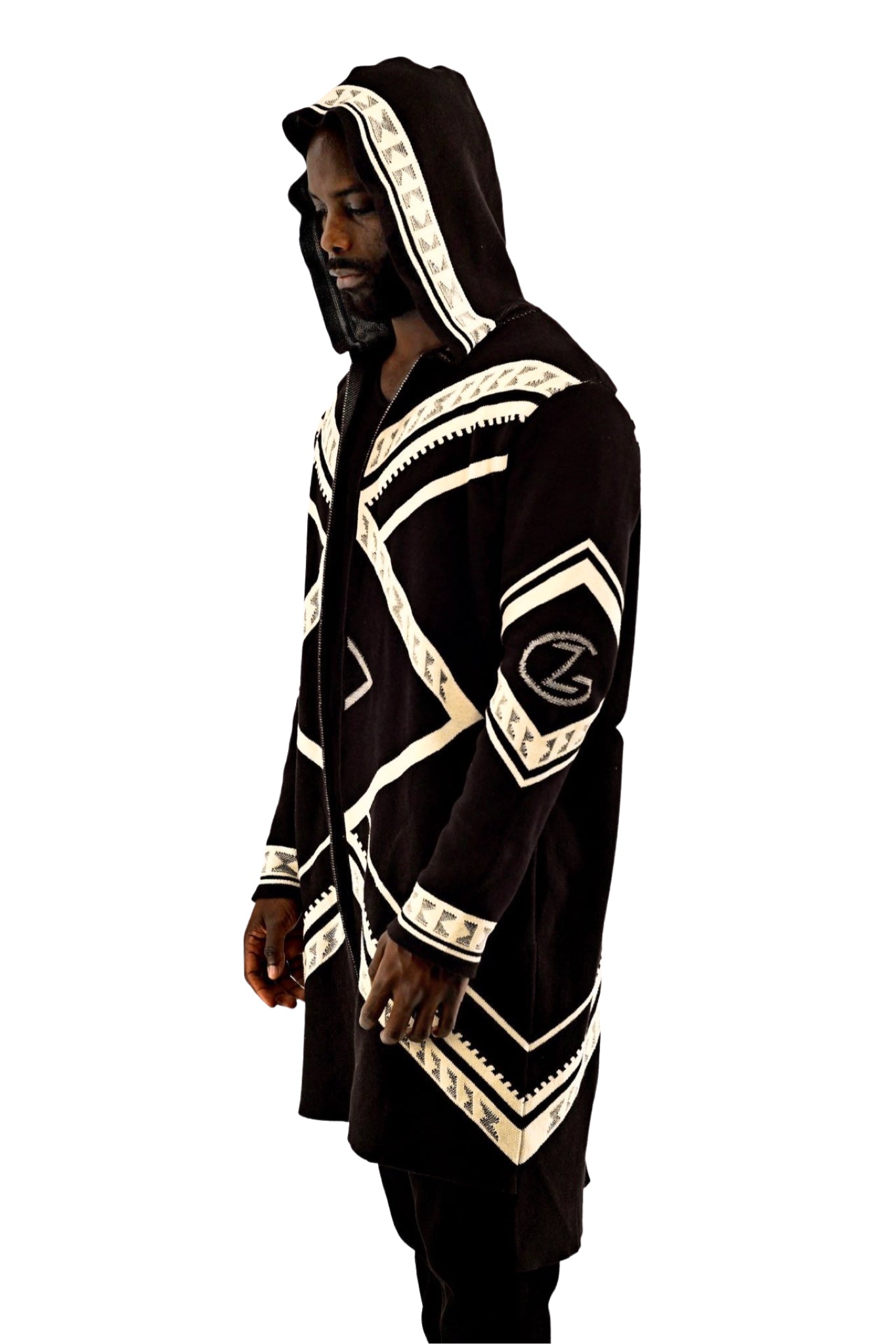 Mens Black and Cream Logo Hooded Cardigan ZG5557