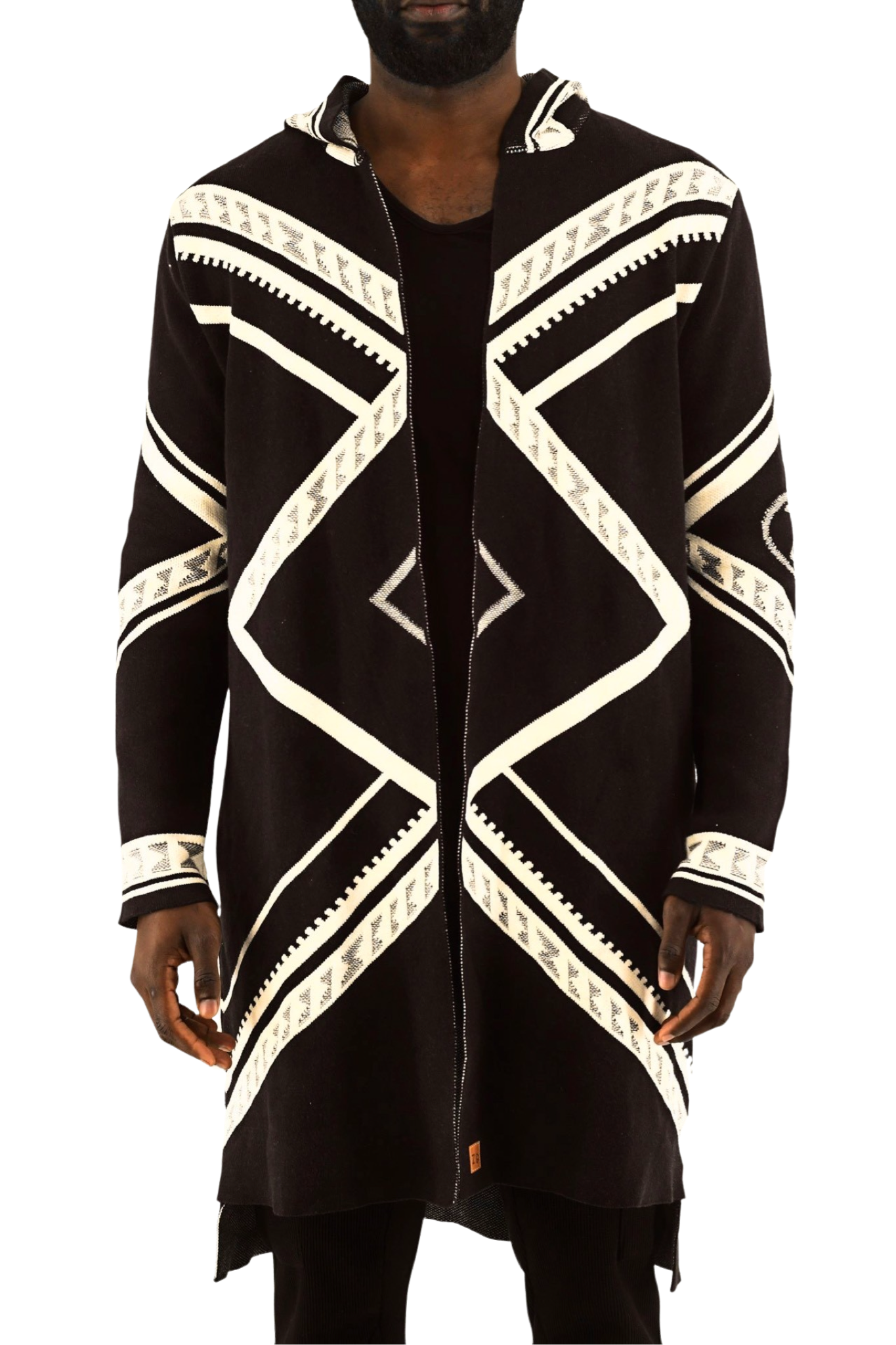 Mens Black and Cream Logo Hooded Cardigan ZG5557