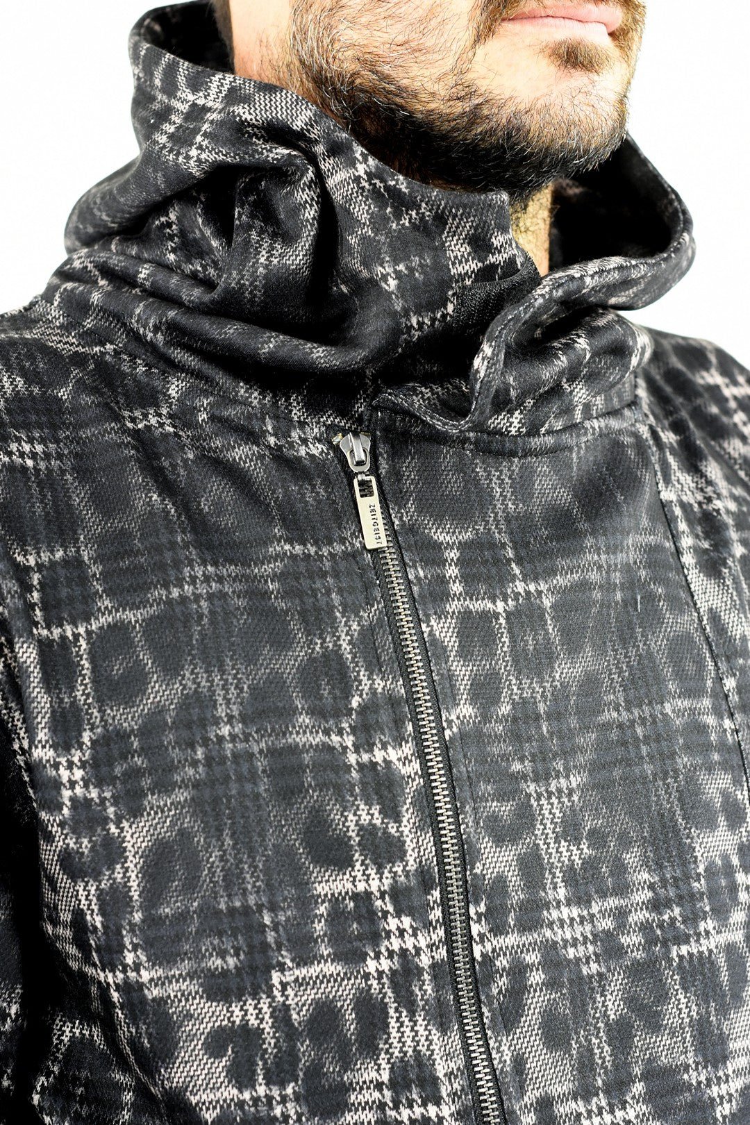 Mens Knit Zip Hooded Parka in Leopard and Houndstooth pattern ZG5347