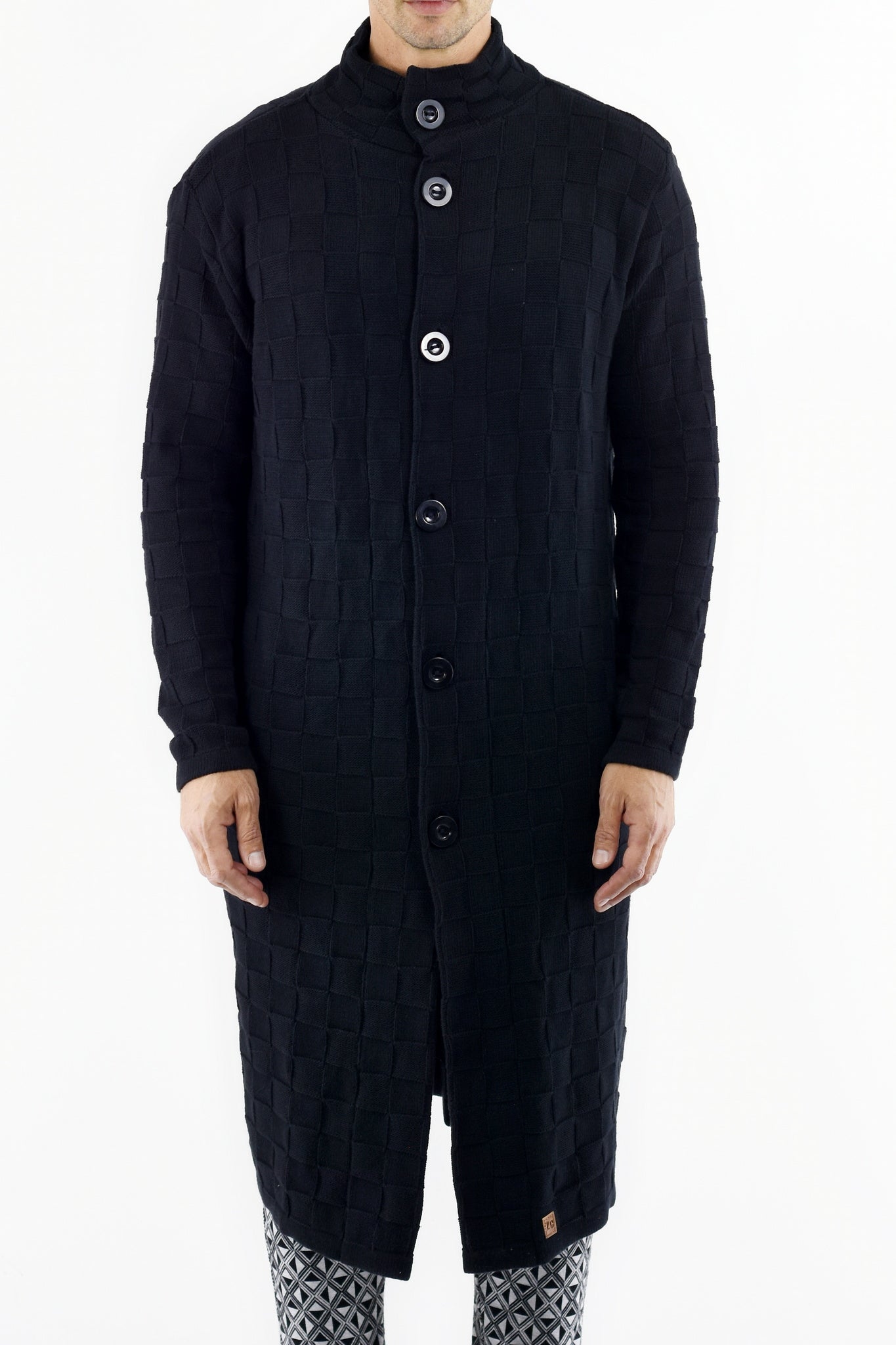 Mens Checkerboard Maxi Knit Button Coat ZG5455