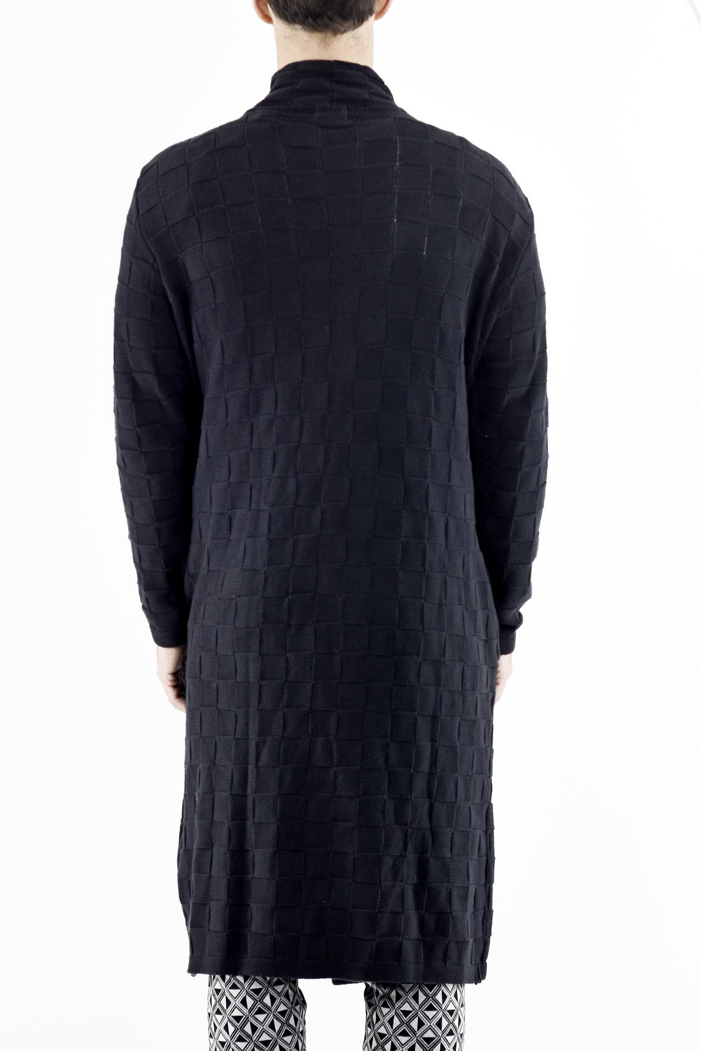 Mens Checkerboard Maxi Knit Button Coat ZG5455