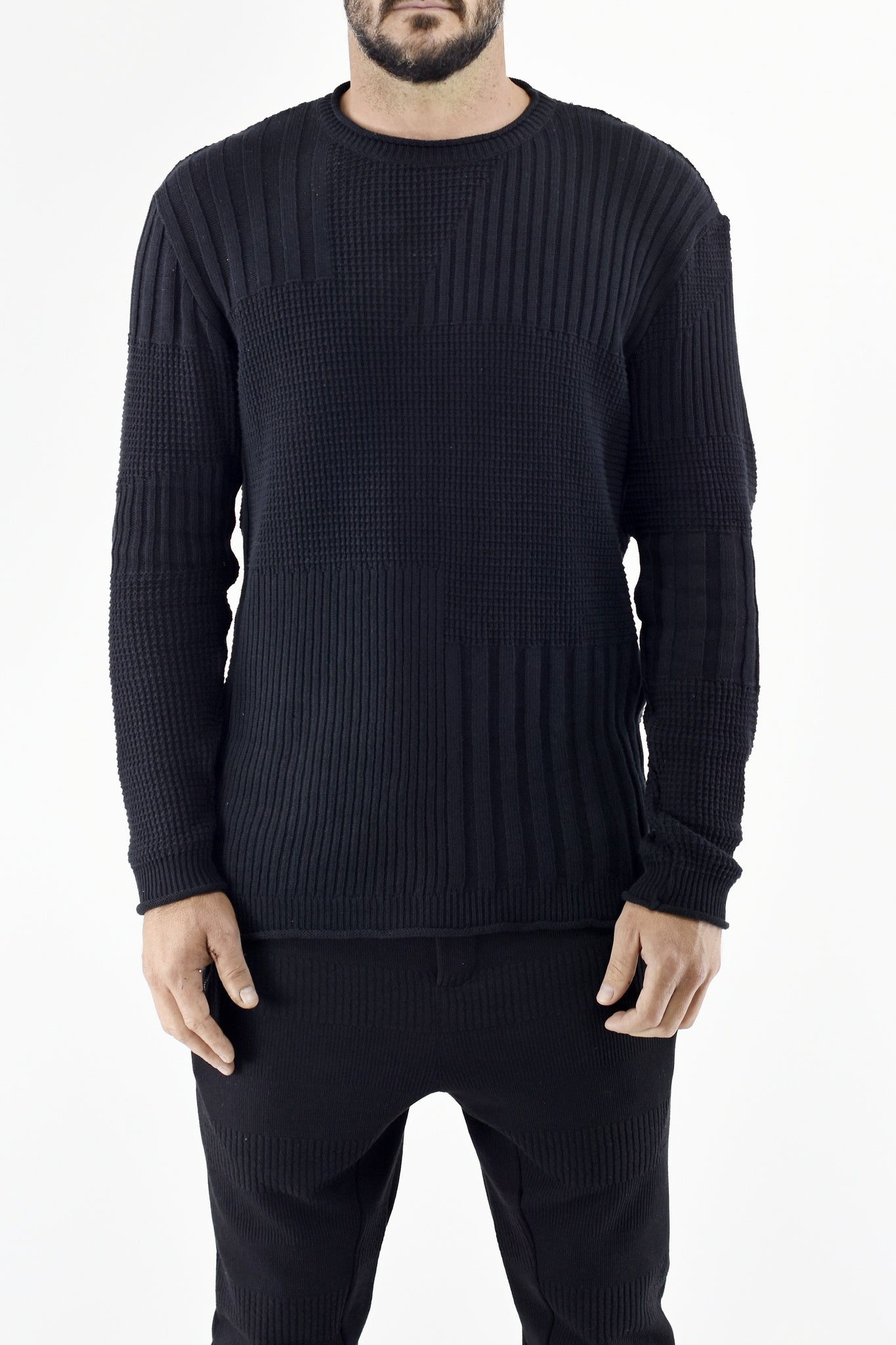 Mens Black Varigated Rib Cotton Jersey ZG5459