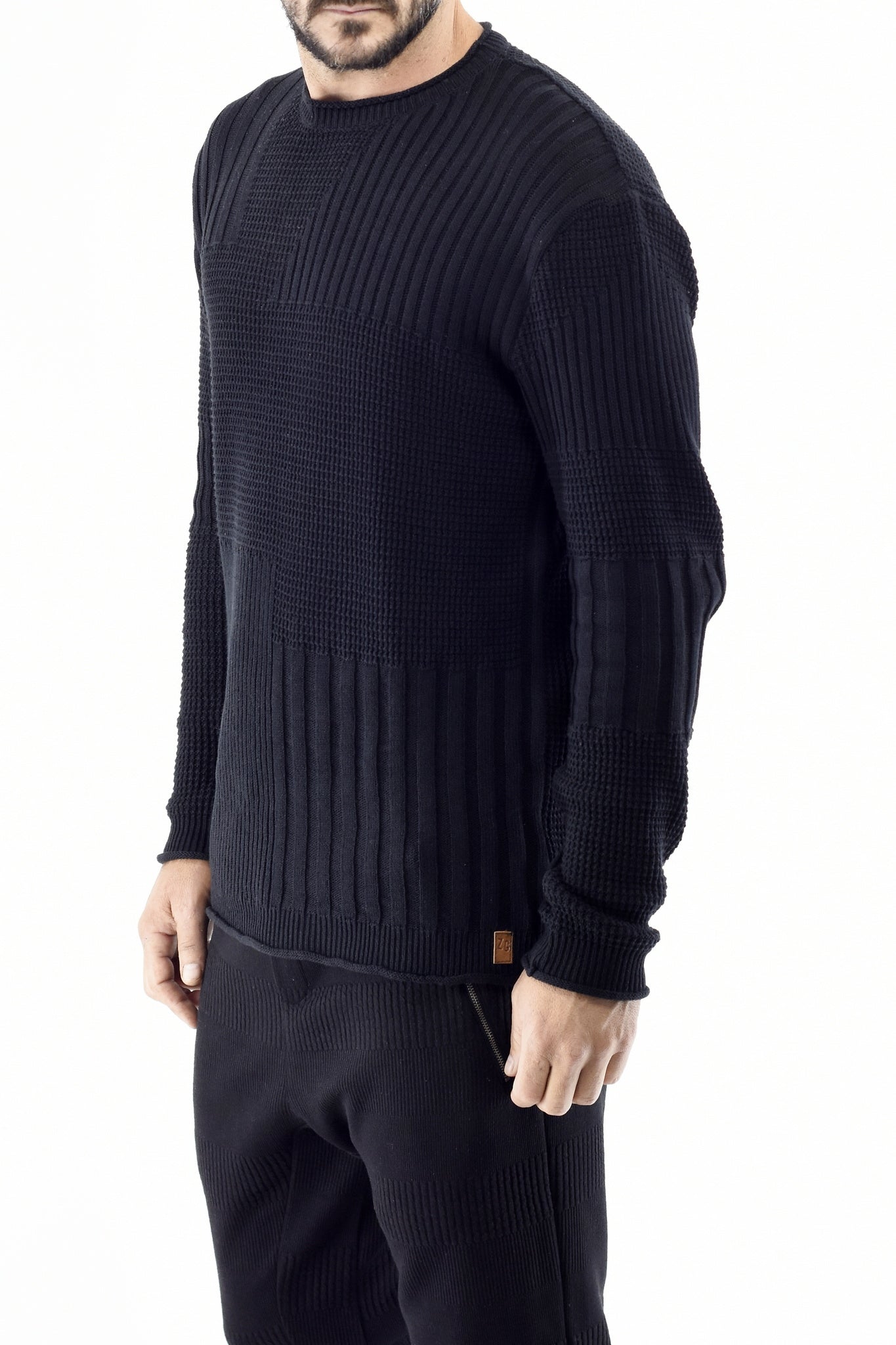 Mens Black Varigated Rib Cotton Jersey ZG5459