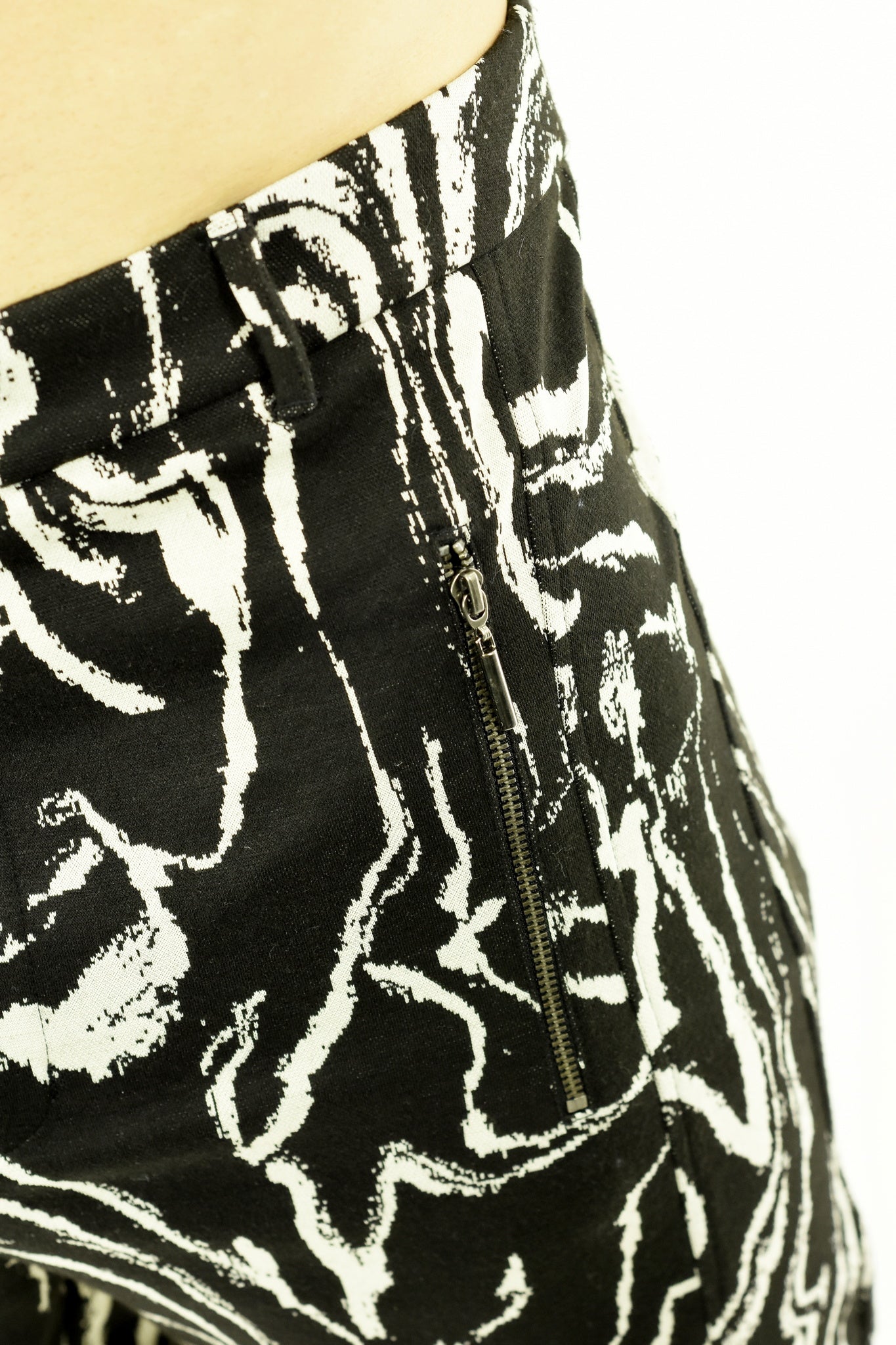 Mens Black and Cream Marble Zip Detail Pants ZG5464