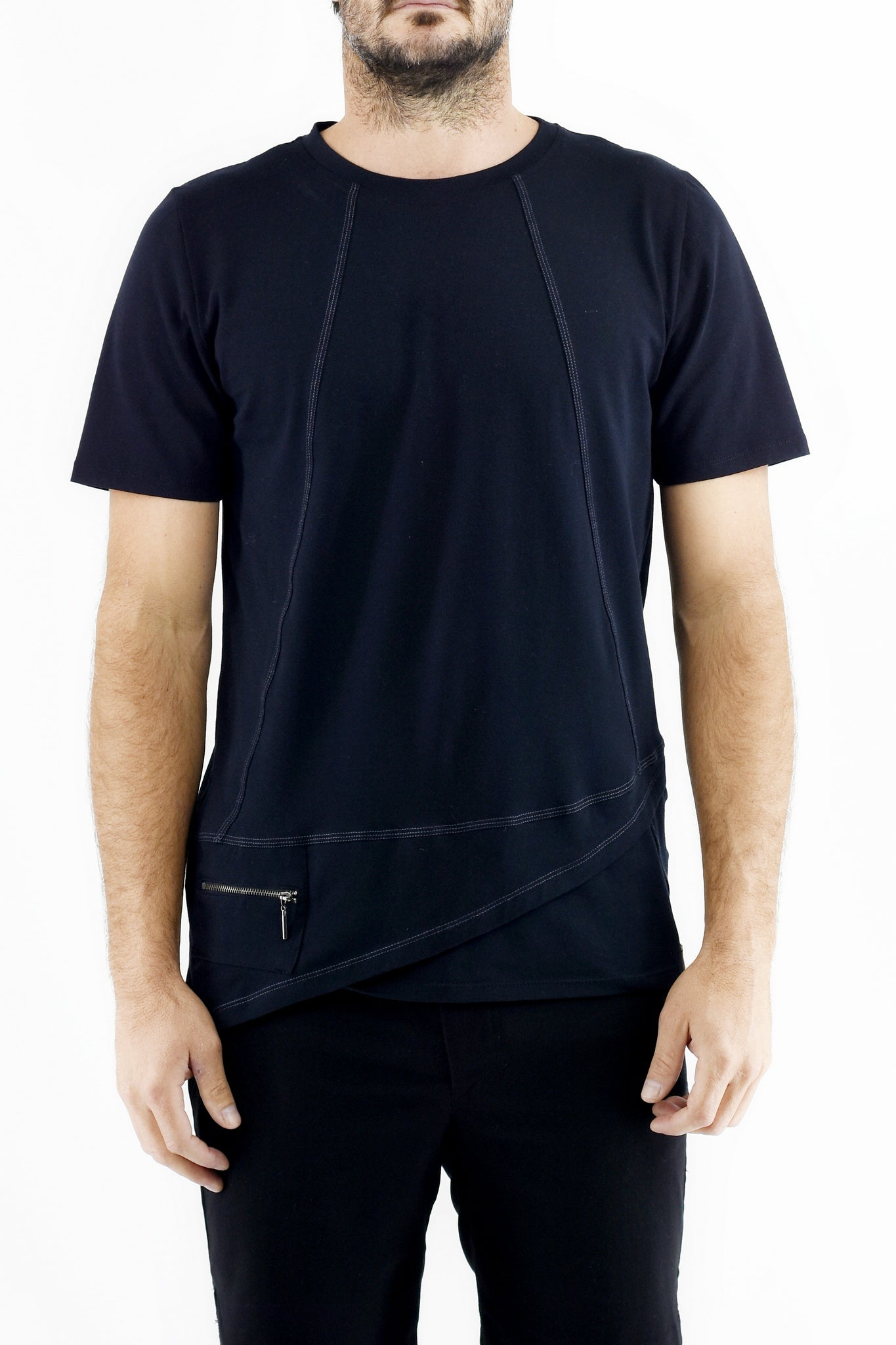 Mens Black Cotton T with Utility Zip Pocket ZG5472