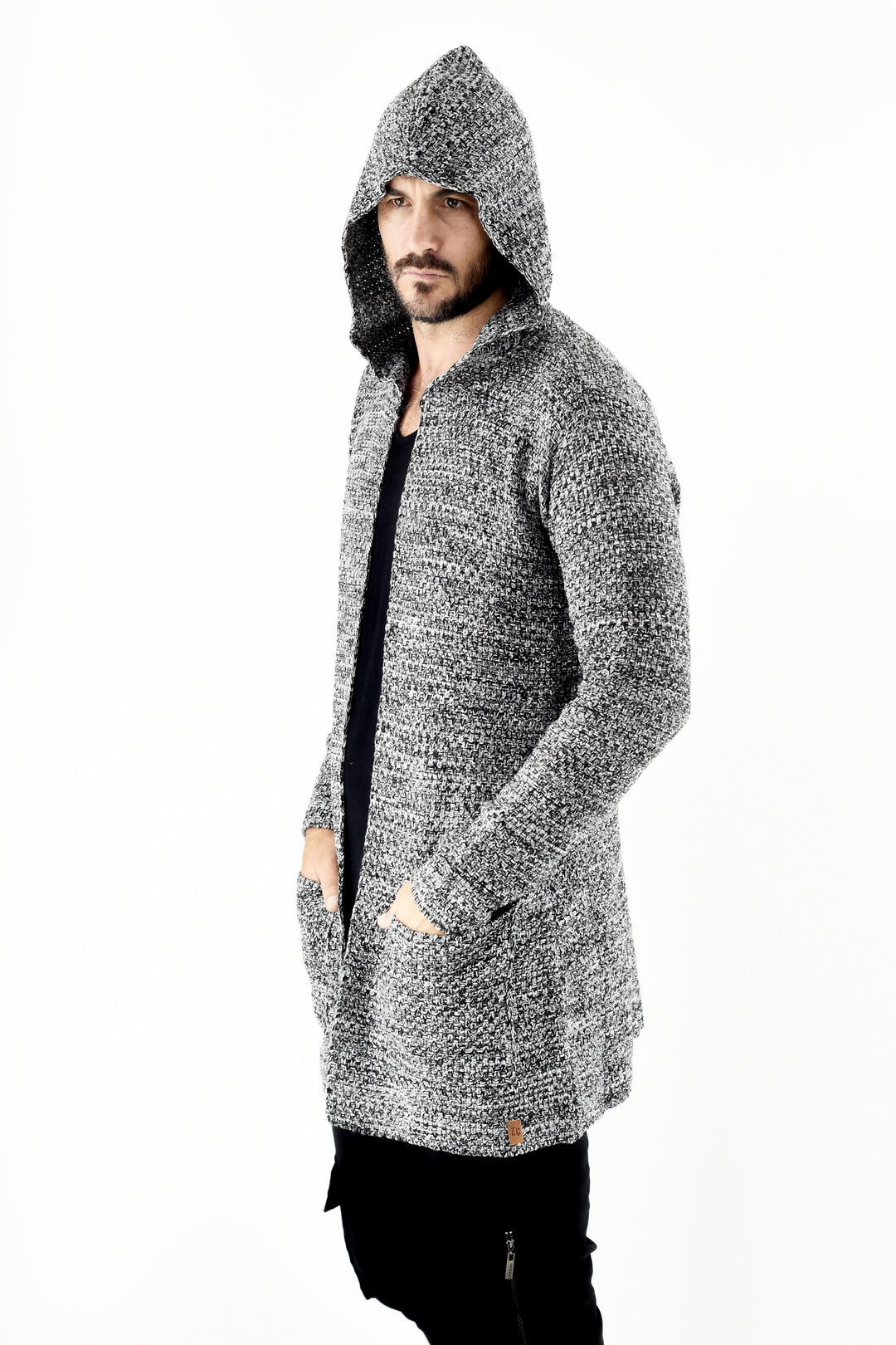 Menswear Greys Marl Hooded Cardigan with Pockets ZG5515