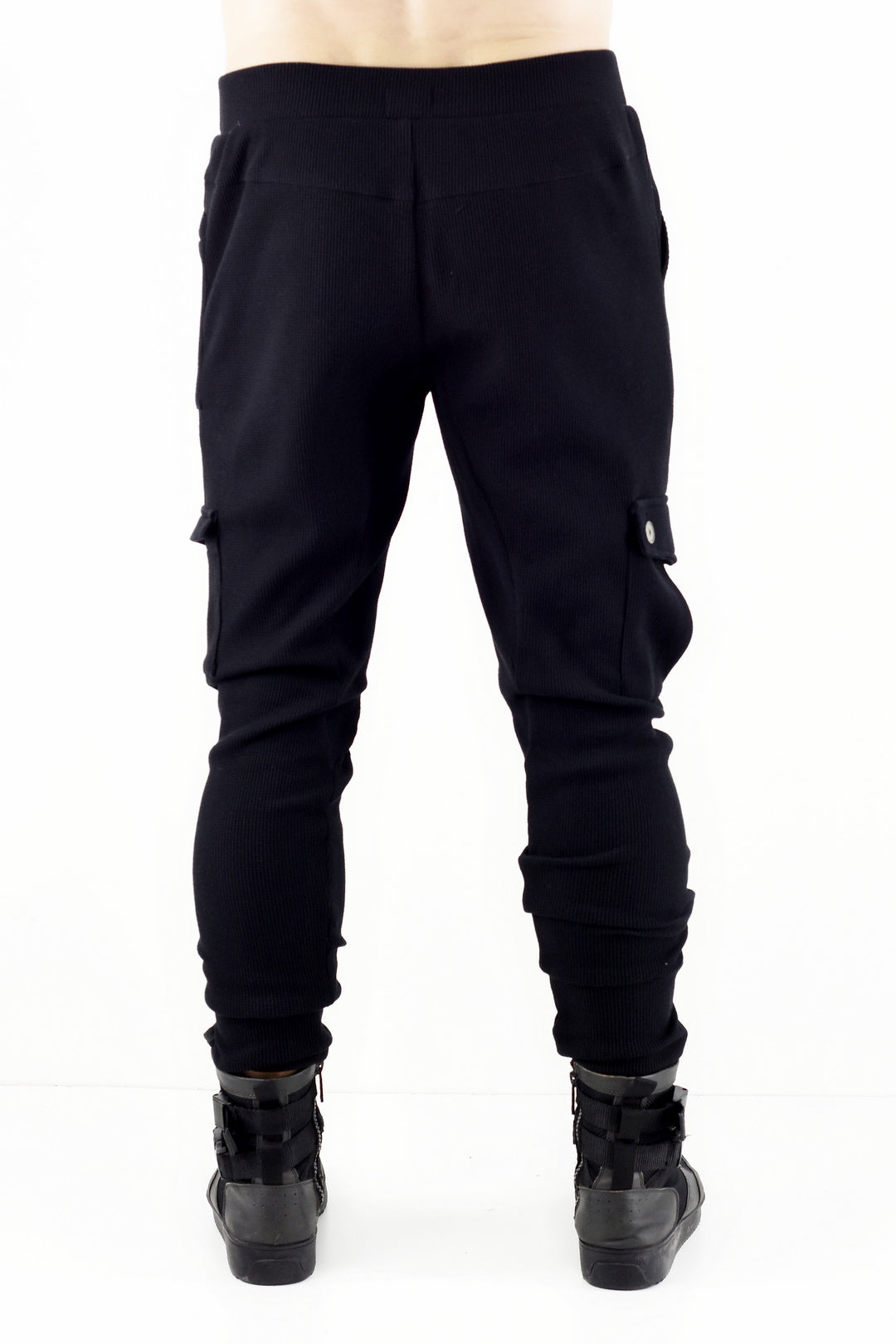 Menswear Black Waffle Cargo Pull on Pants ZG5522