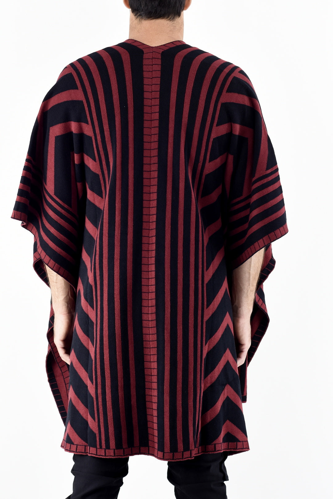 Menswear Knitted Maroon and Black Zebra Poncho ZG5532