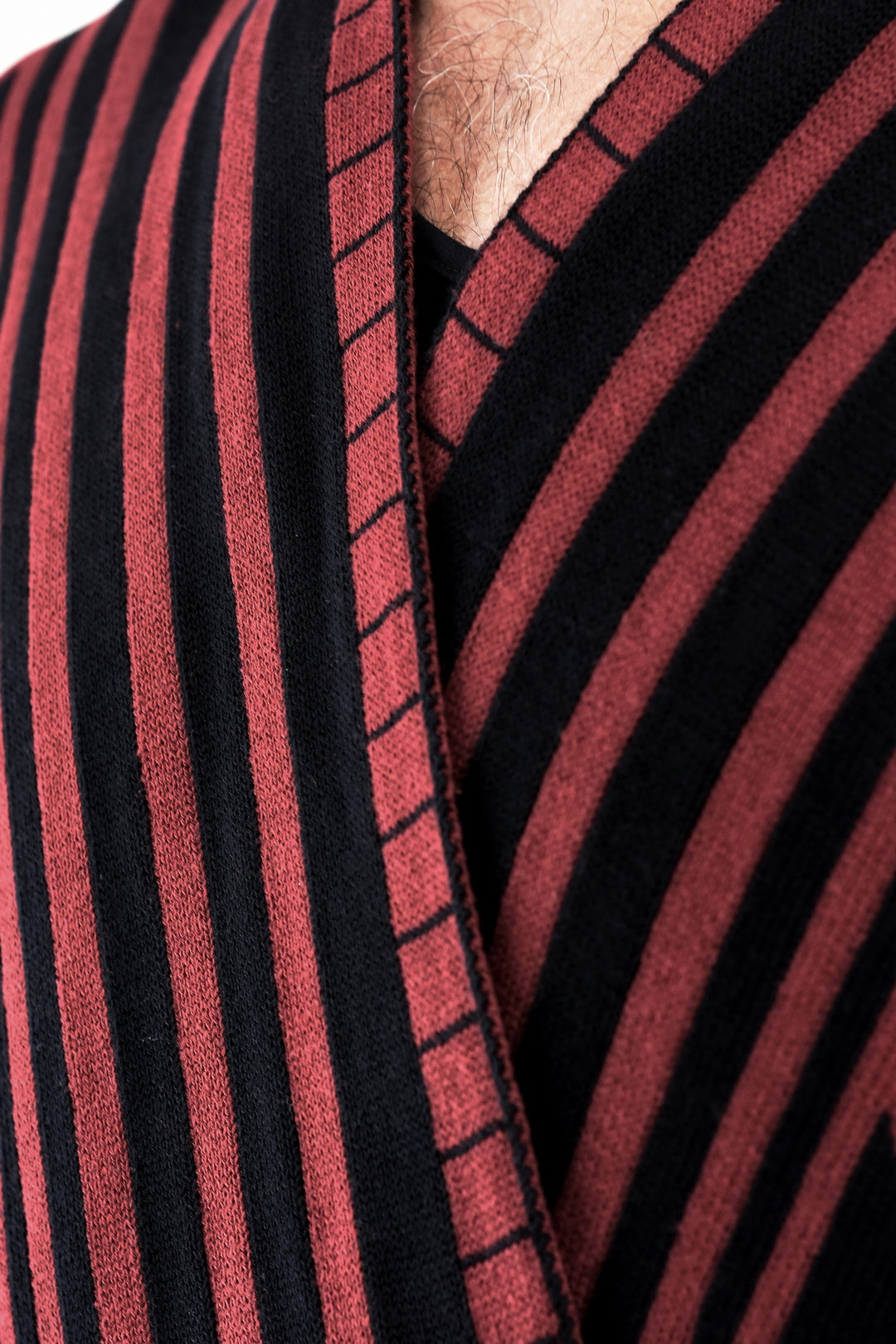 Menswear Knitted Maroon and Black Zebra Poncho ZG5532