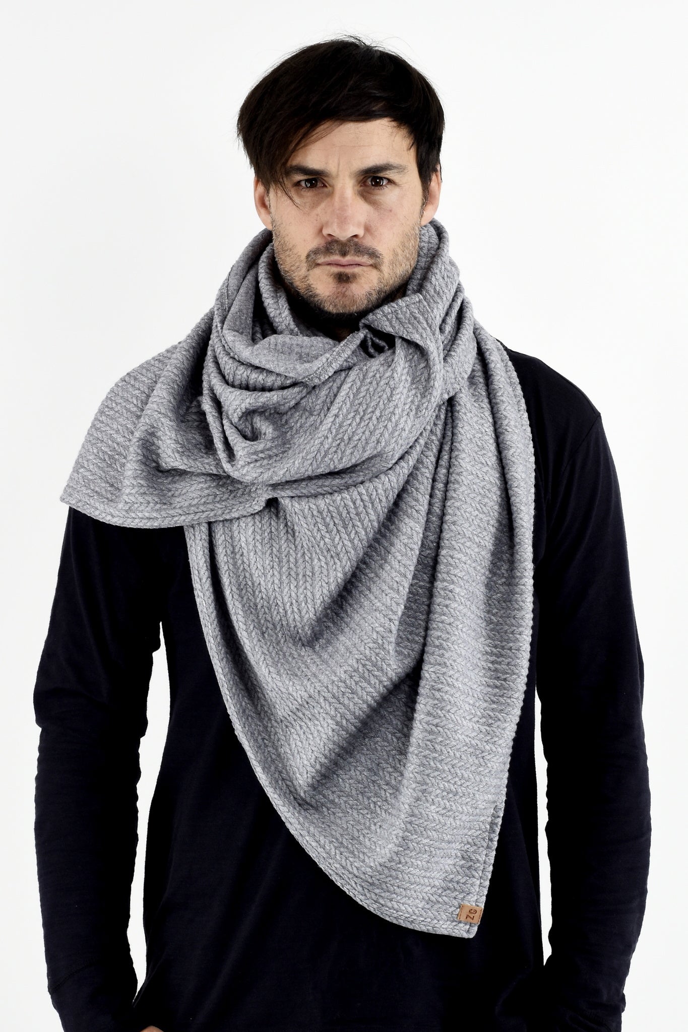 Mens Light Grey Brushed Cable Scarf ZG5503