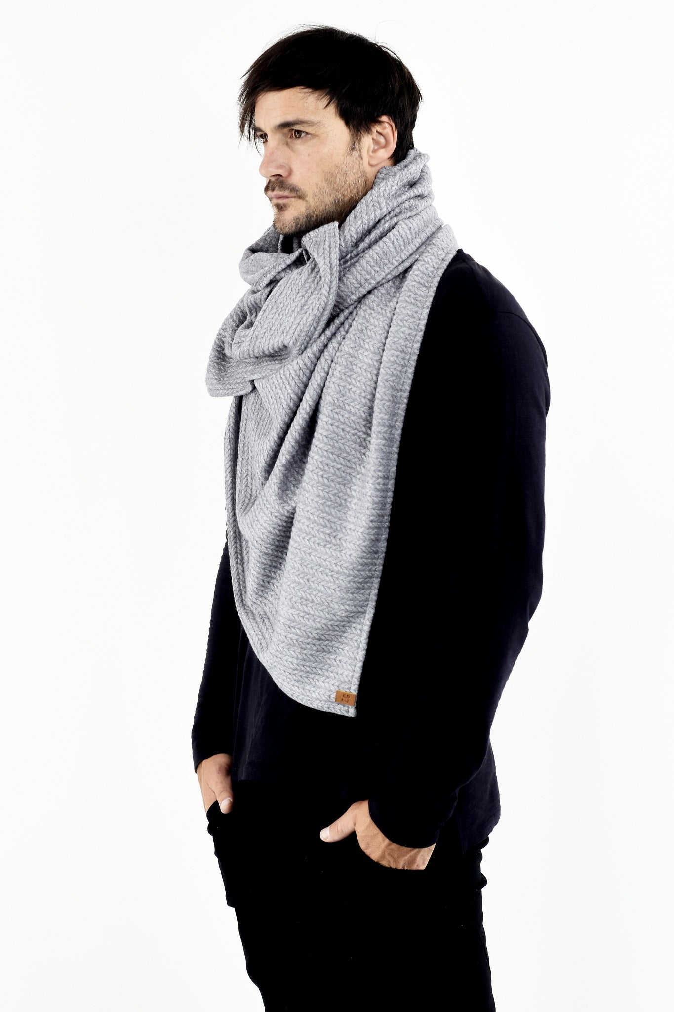Mens Light Grey Brushed Cable Scarf ZG5503