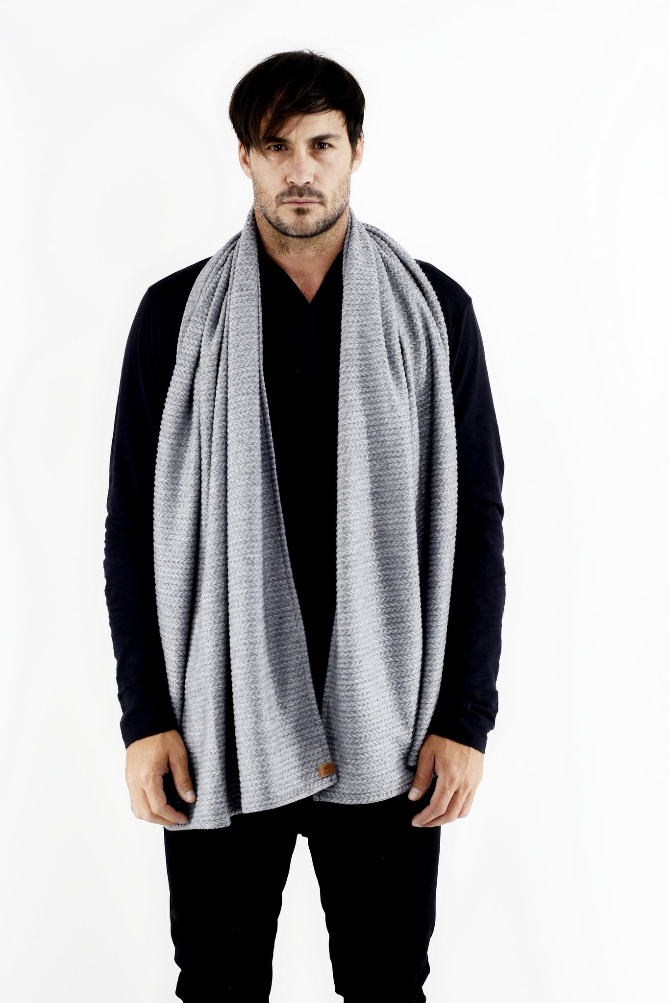 Mens Light Grey Brushed Cable Scarf ZG5503