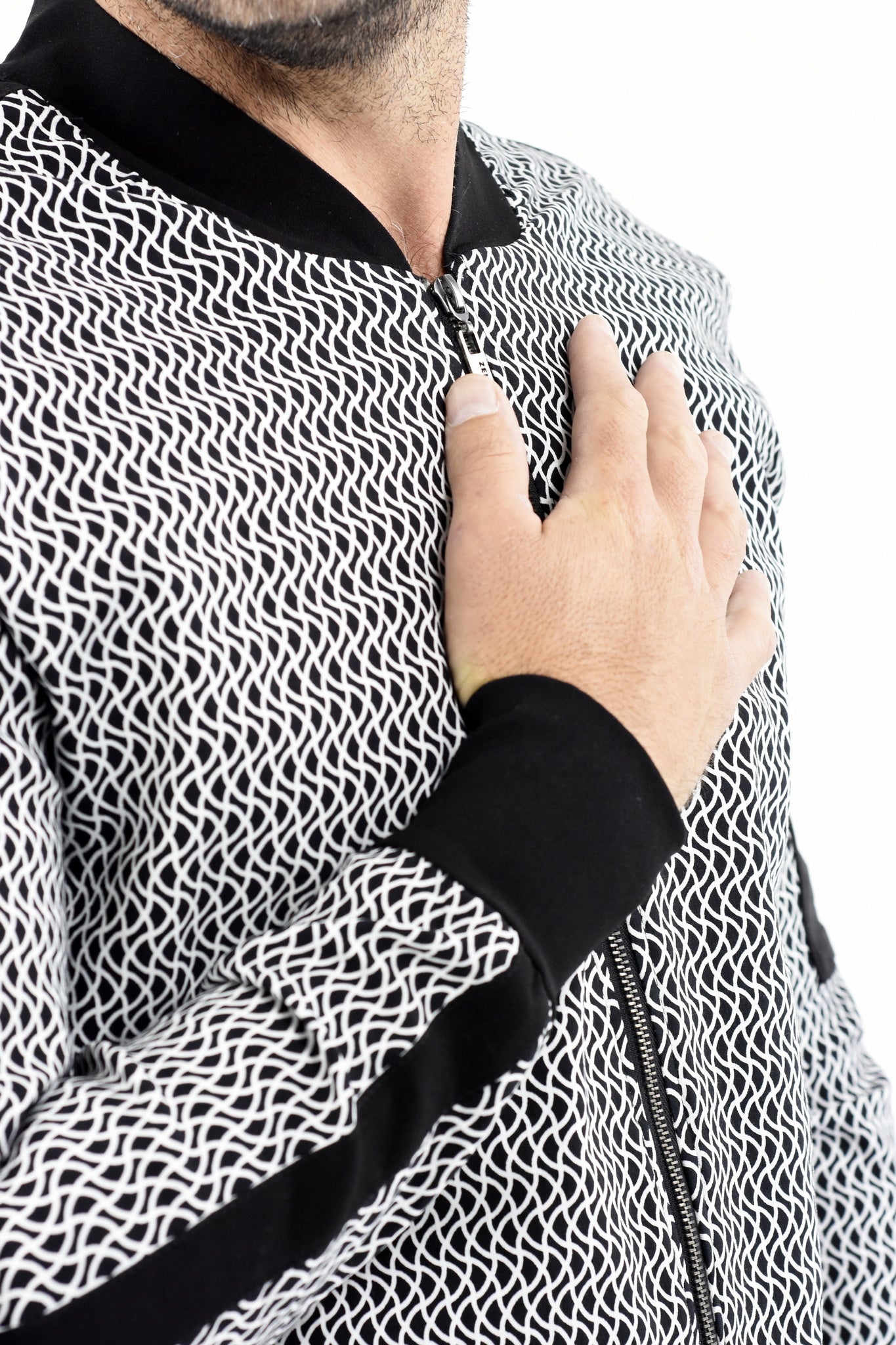Mens Zip Pocket Black and White Bomber Jacket ZG5508