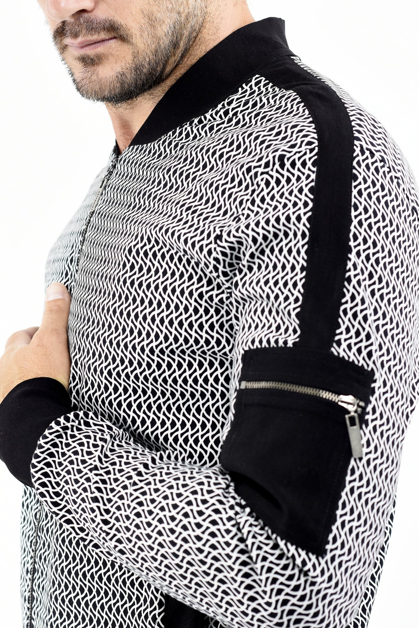 Mens Zip Pocket Black and White Bomber Jacket ZG5508