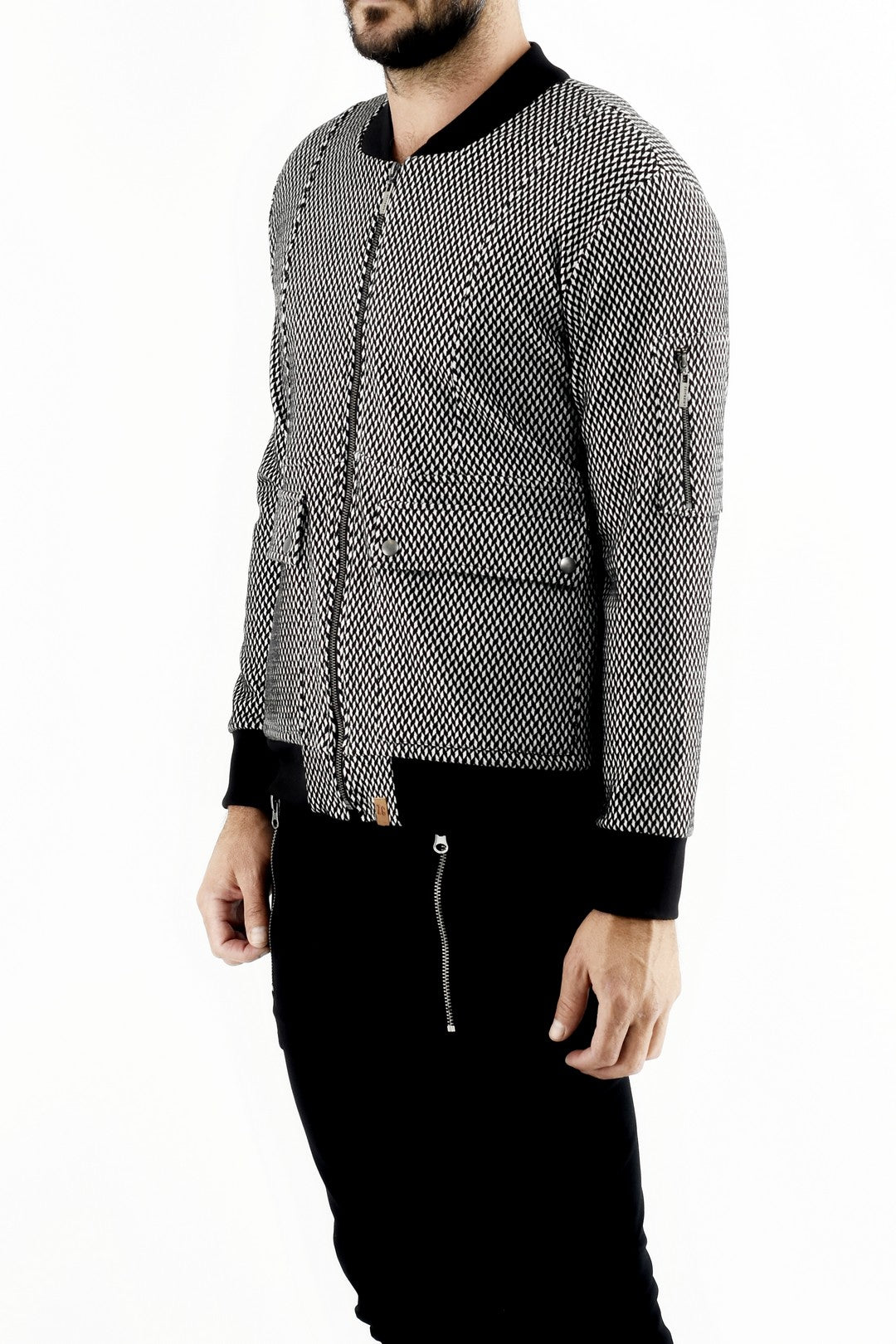 Mens Jacquard Small Geometric Zip Bomber ZG5426