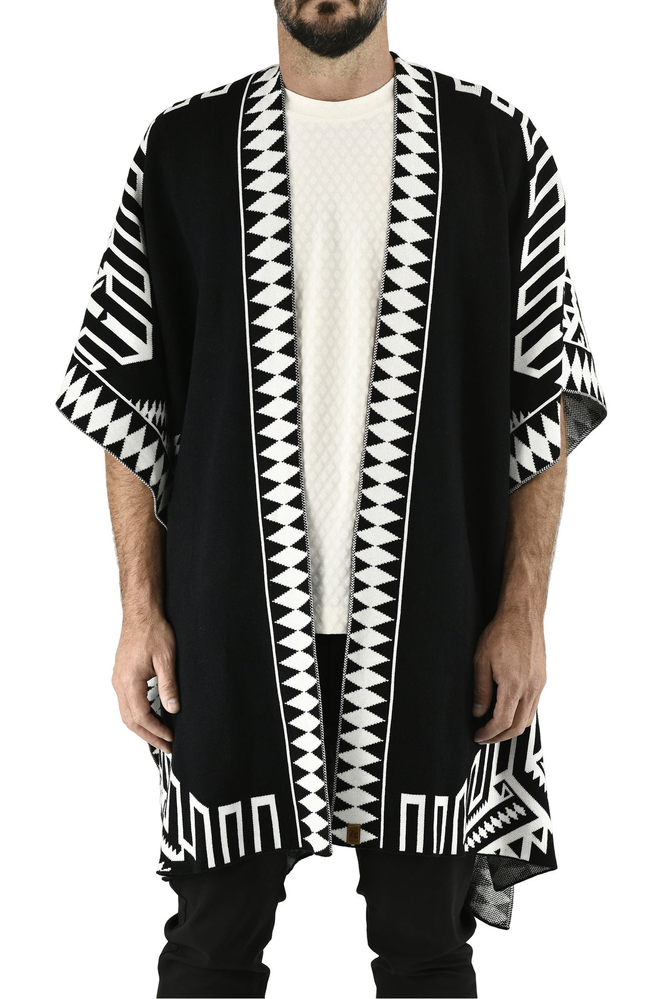 Menswear Black Knitted Jagged Poncho ZG5551