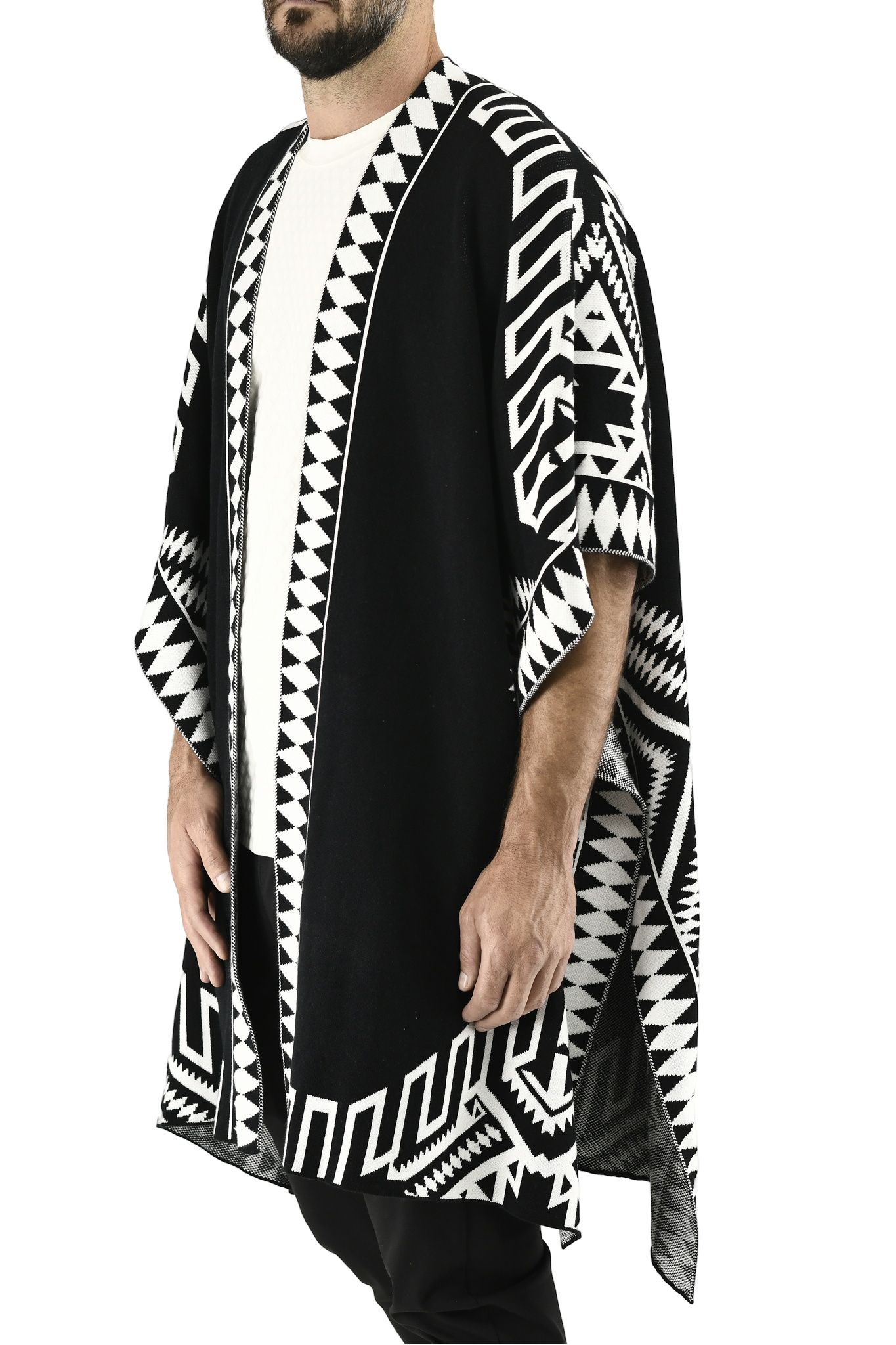 Menswear Black Knitted Jagged Poncho ZG5551