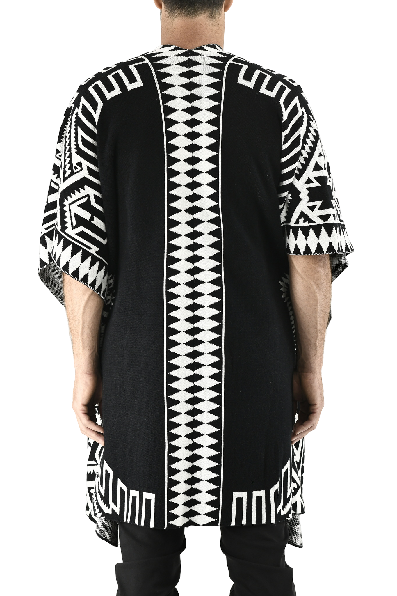 Menswear Black Knitted Jagged Poncho ZG5551