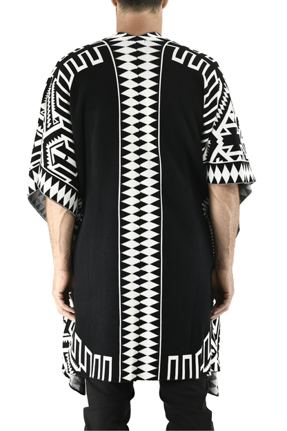 Menswear Black Knitted Jagged Poncho ZG5551