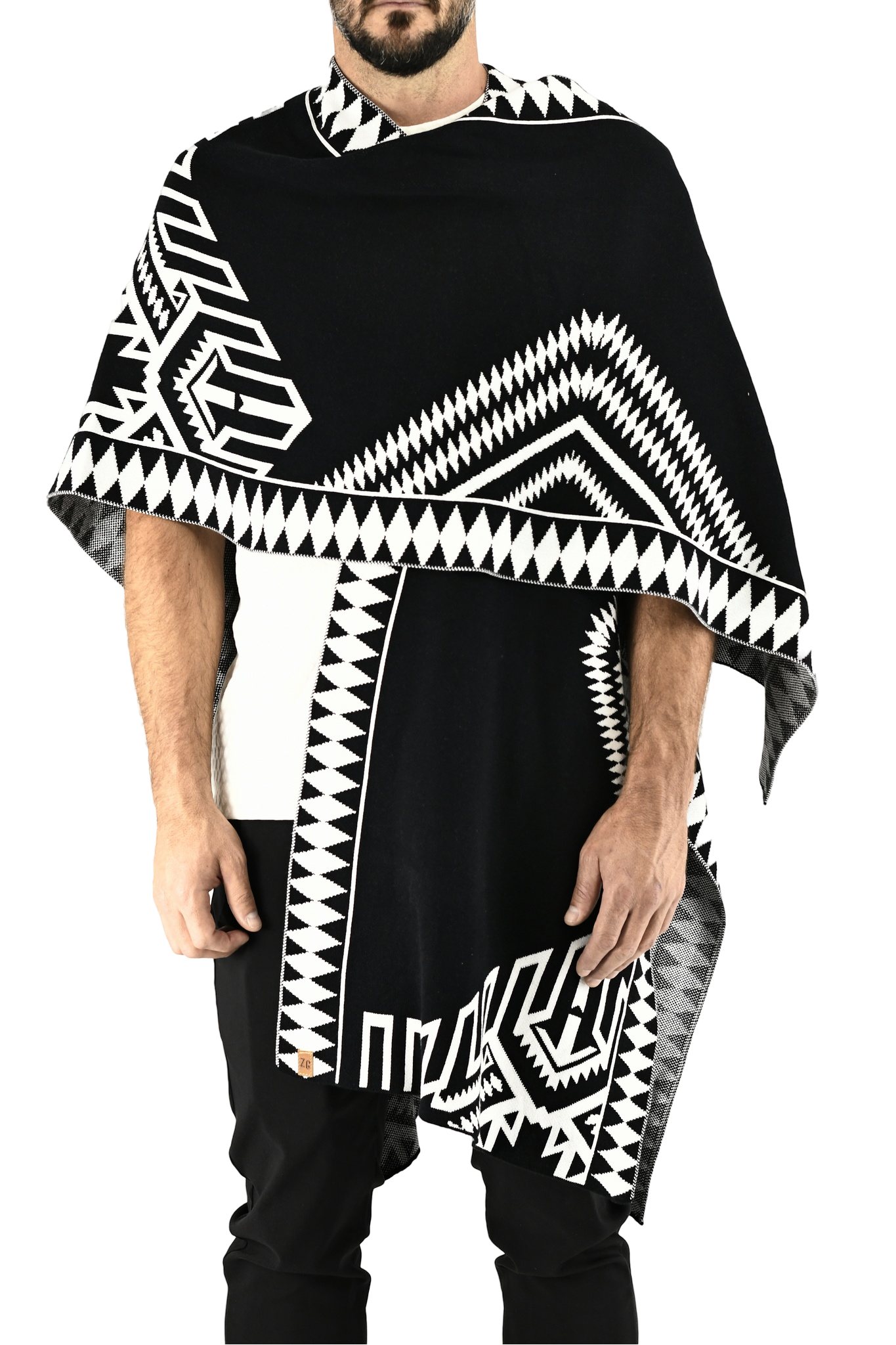 Menswear Black Knitted Jagged Poncho ZG5551