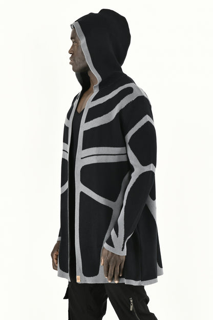 Menswear Black and Slate Structure Hooded Cardigan ZG5572